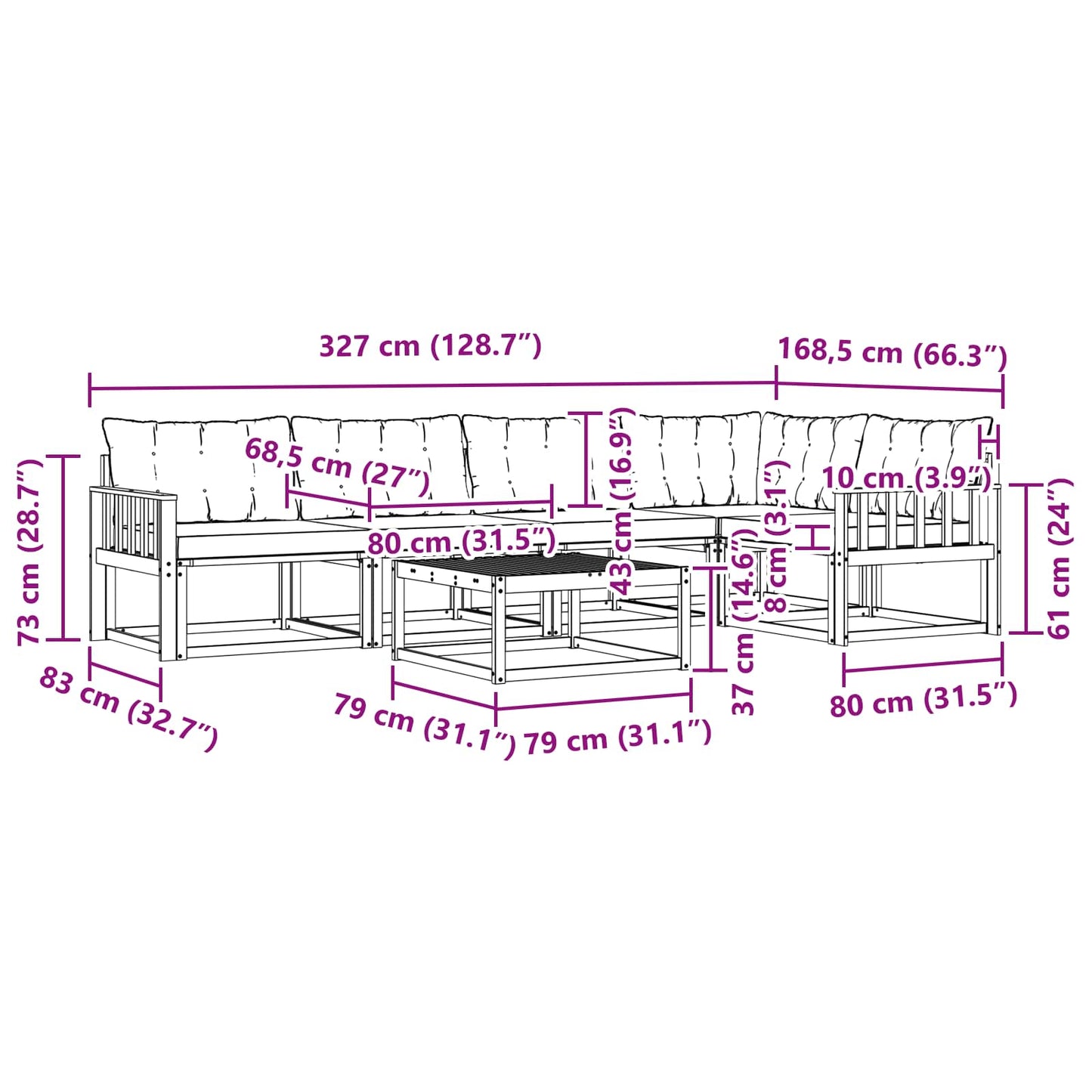 vidaXL Σειρά Καναπέ Εξωτερικού με μαξιλάρι 6 pcs Φυσικό και Μαύρο