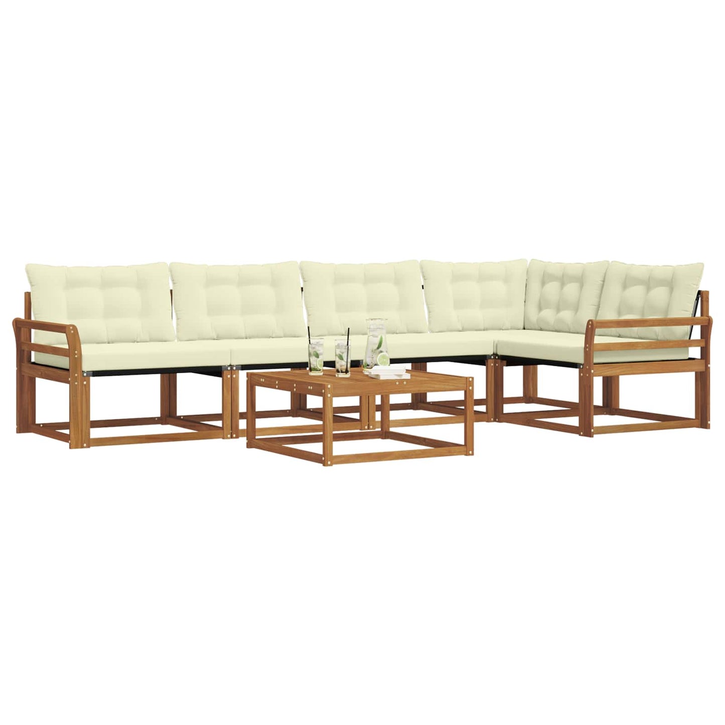 vidaXL Σειρά Καναπέ Εξωτερικού με μαξιλάρι 6 pcs Φυσικό και Κρέμα