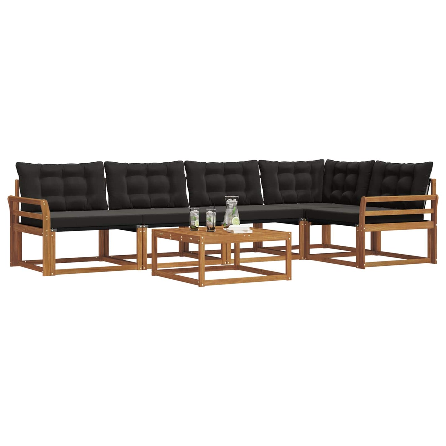 vidaXL Σειρά Καναπέ Εξωτερικού με μαξιλάρι 6 pcs Φυσικό και Μαύρο