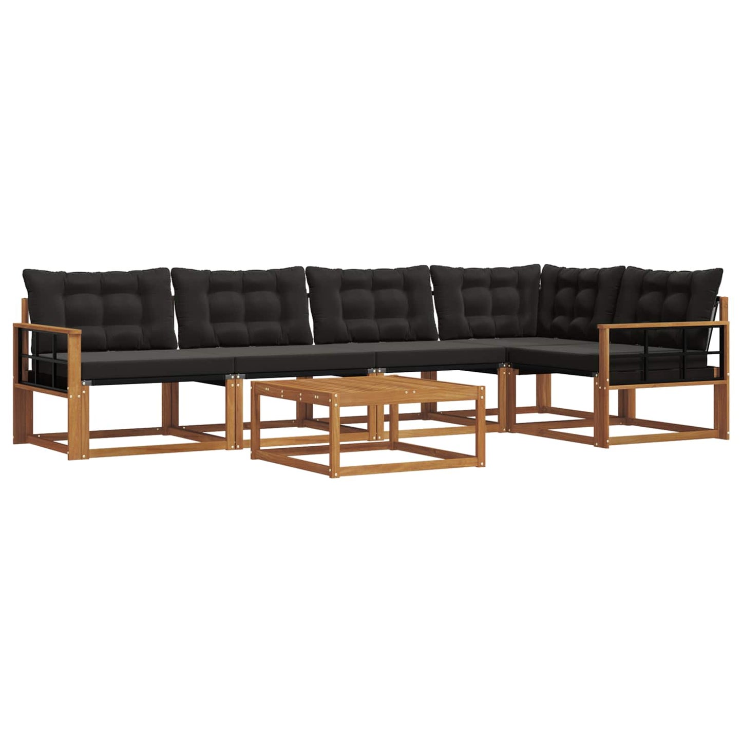 vidaXL Σειρά Καναπέ Εξωτερικού με μαξιλάρι 6 pcs Φυσικό και Μαύρο