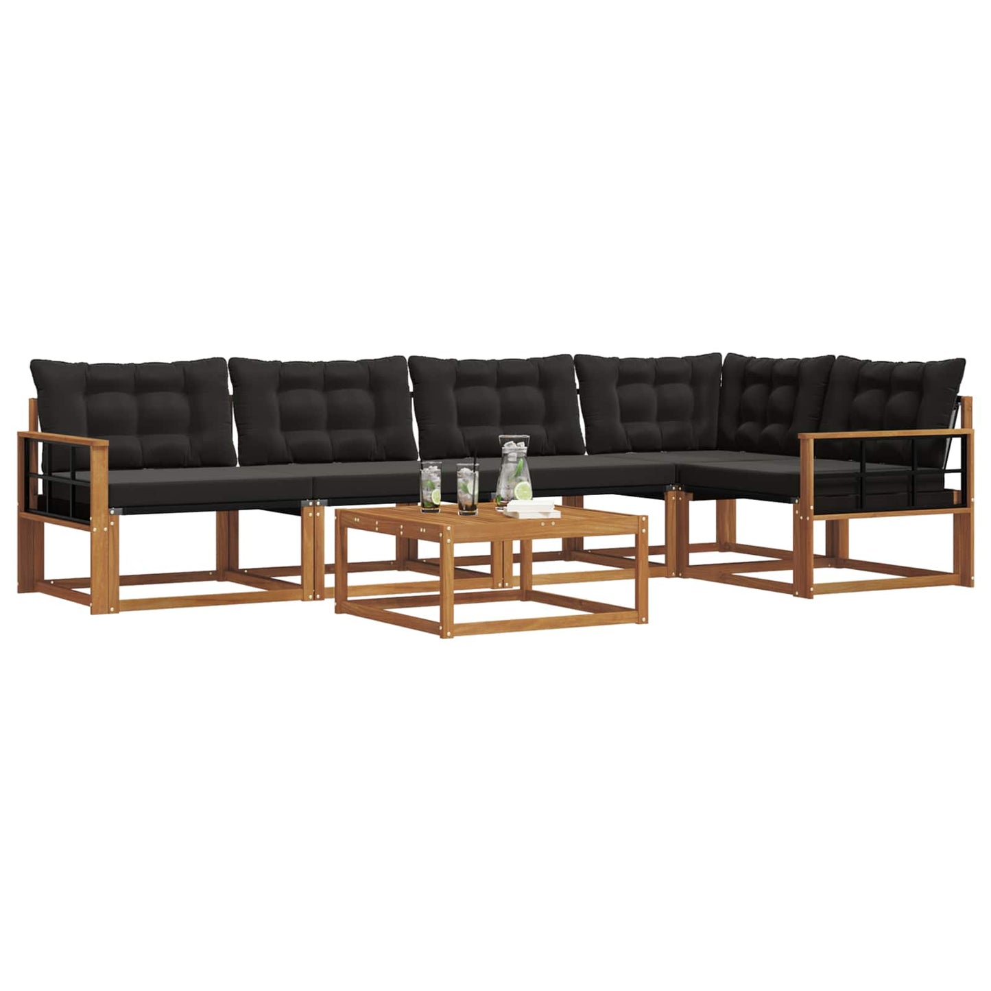 vidaXL Σειρά Καναπέ Εξωτερικού με μαξιλάρι 6 pcs Φυσικό και Μαύρο