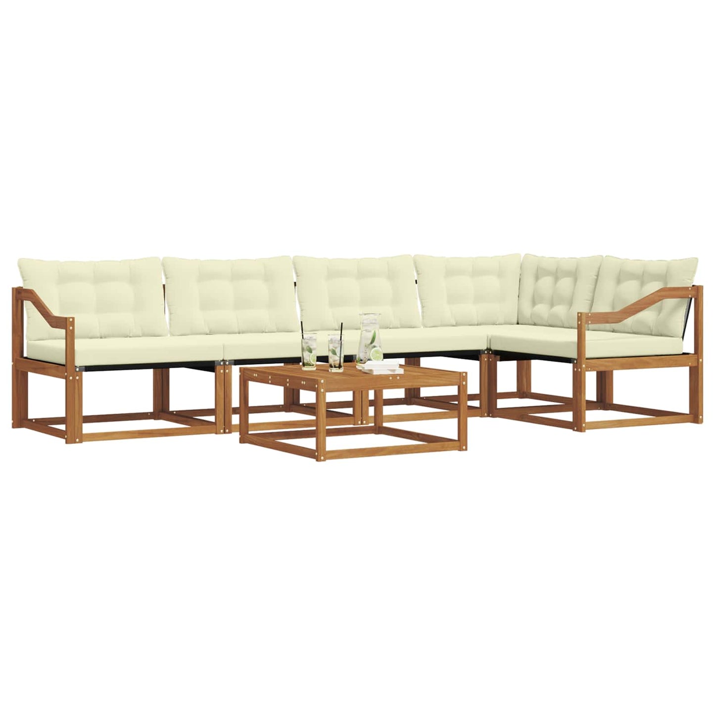vidaXL Σειρά Καναπέ Εξωτερικού με μαξιλάρι 6 pcs Φυσικό και Κρέμα