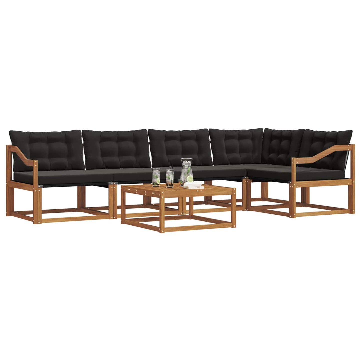 vidaXL Σειρά Καναπέ Εξωτερικού με μαξιλάρι 6 pcs Φυσικό και Μαύρο