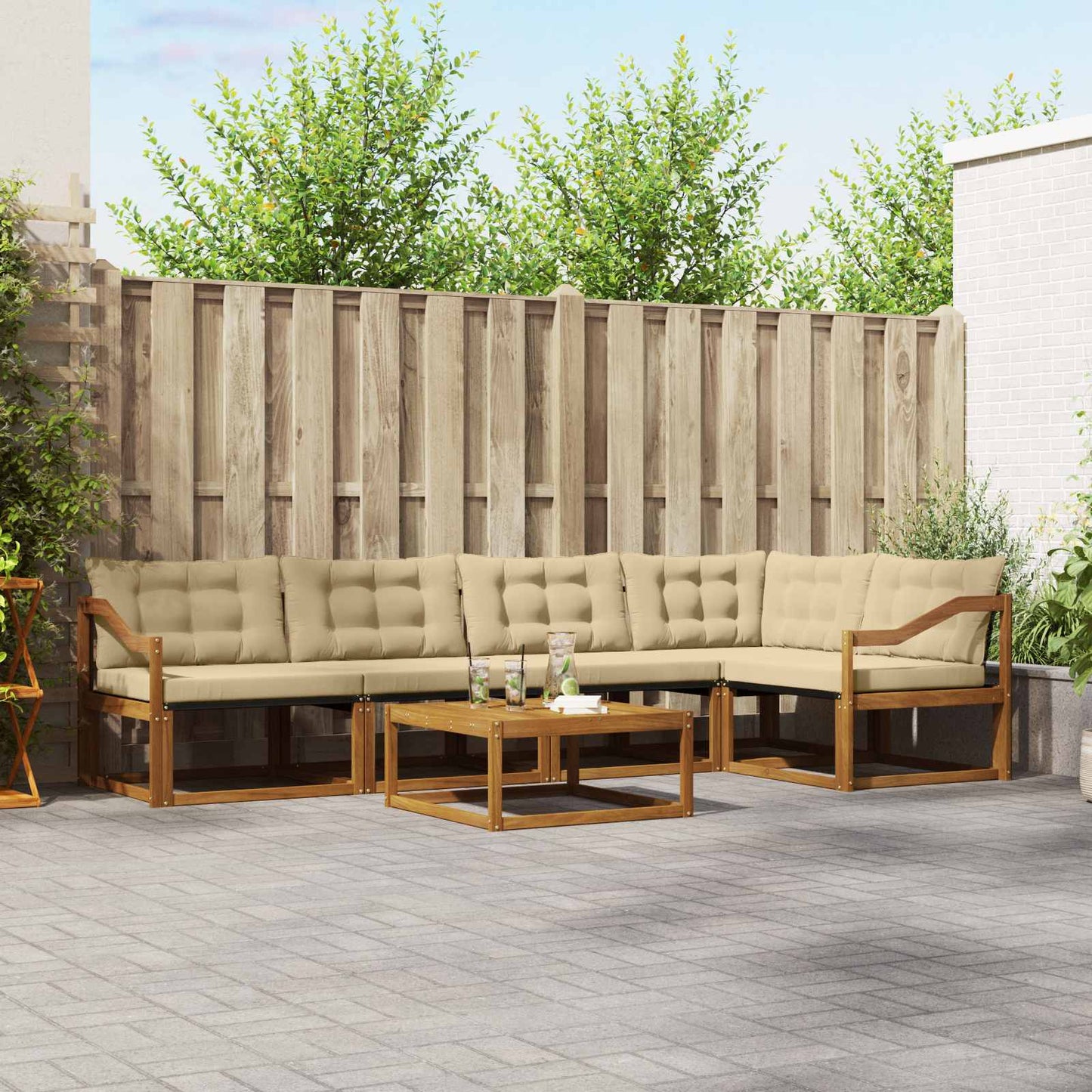 vidaXL Σειρά Καναπέ Εξωτερικού με μαξιλάρι 6 pcs Φυσικό και Μπεζ