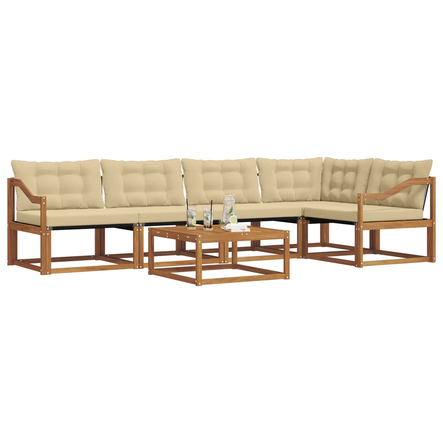 vidaXL Σειρά Καναπέ Εξωτερικού με μαξιλάρι 6 pcs Φυσικό και Μπεζ