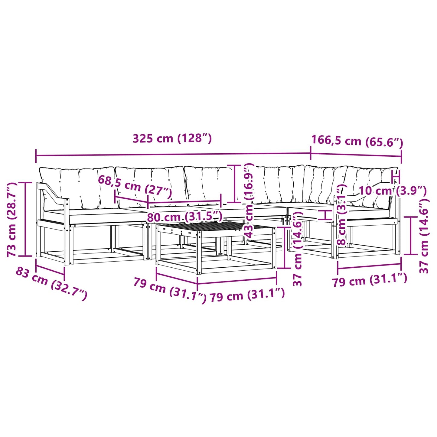 vidaXL Σειρά Καναπέ Εξωτερικού με μαξιλάρι 6 pcs Φυσικό και Μπεζ
