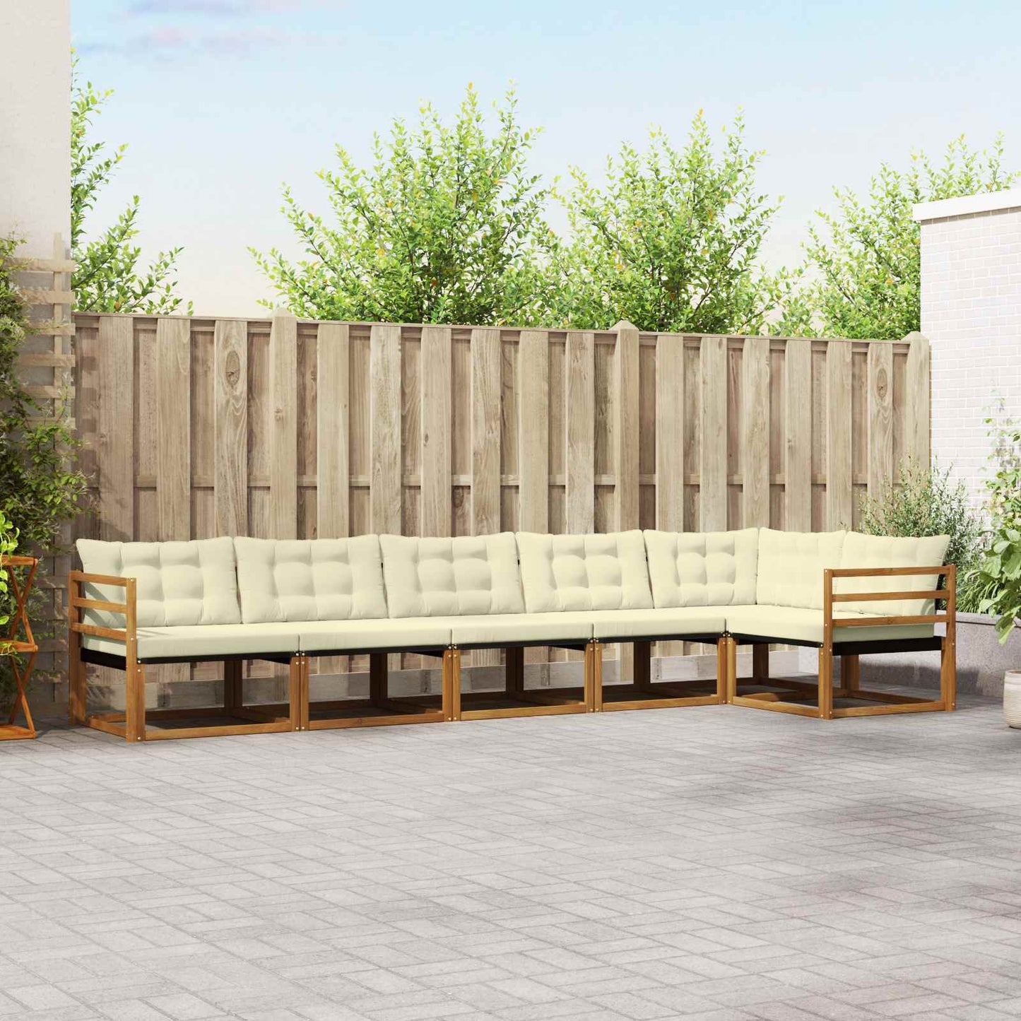 vidaXL Σειρά Καναπέ Εξωτερικού με μαξιλάρι 6 pcs Φυσικό και Κρέμα