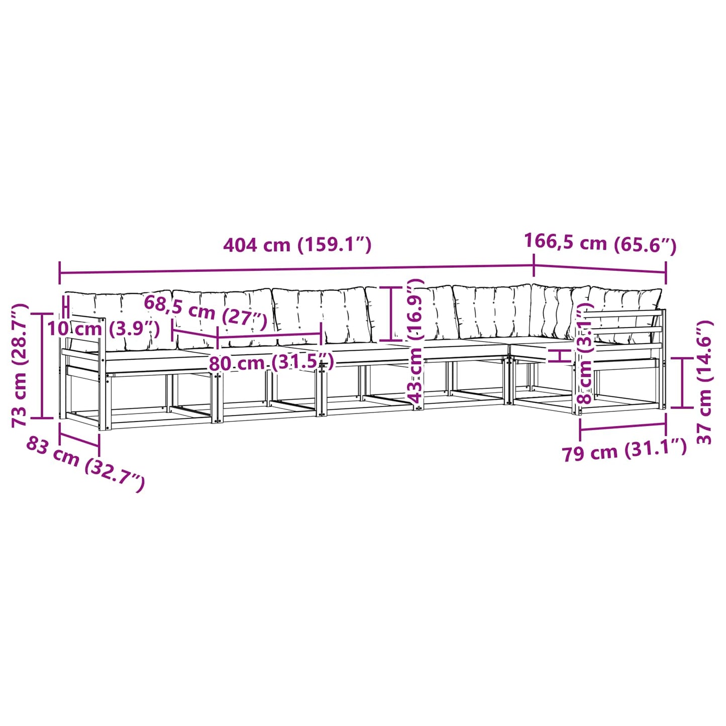vidaXL Σειρά Καναπέ Εξωτερικού με μαξιλάρι 6 pcs Φυσικό και Μαύρο