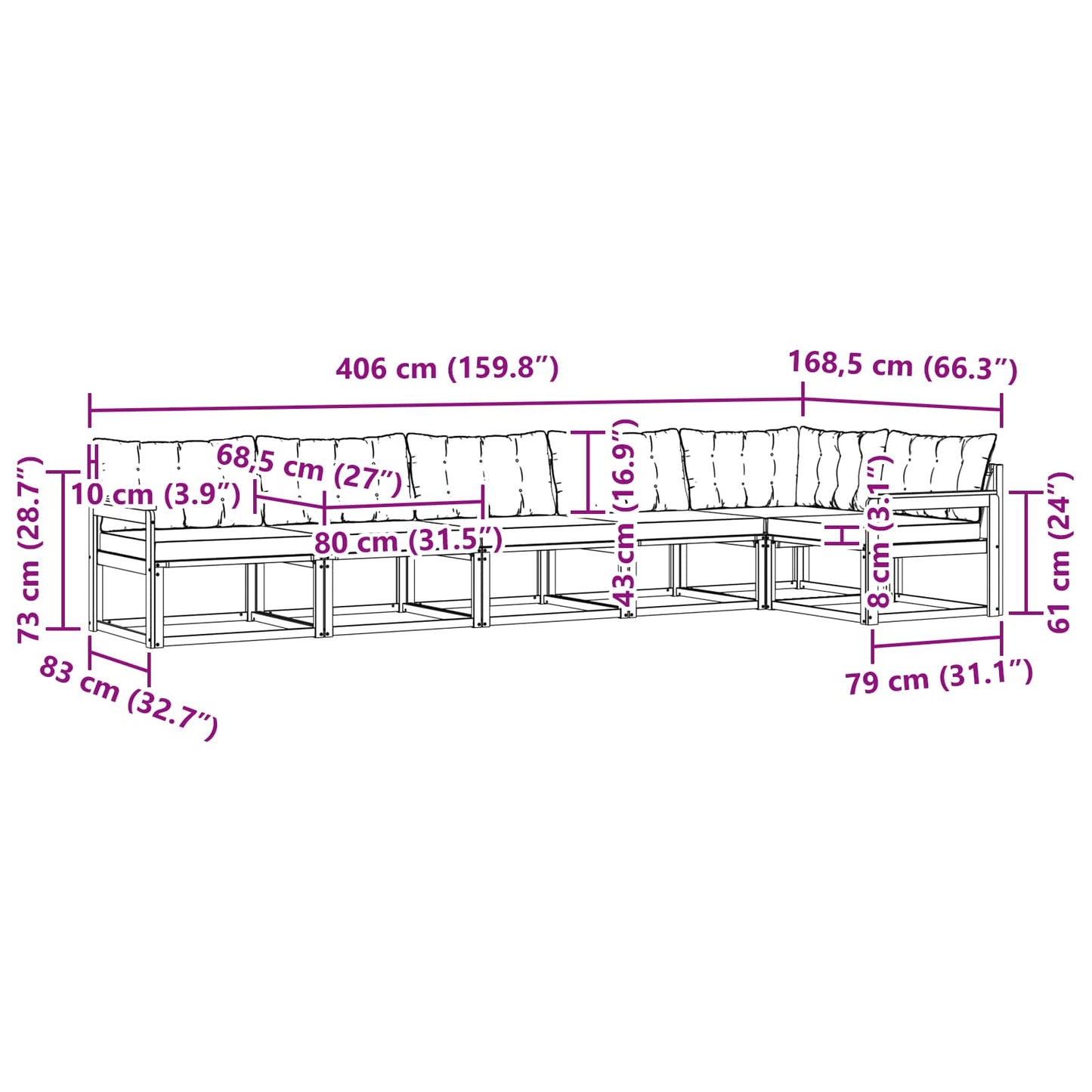 vidaXL Σειρά Καναπέ Εξωτερικού με μαξιλάρι 6 pcs Φυσικό και Μαύρο