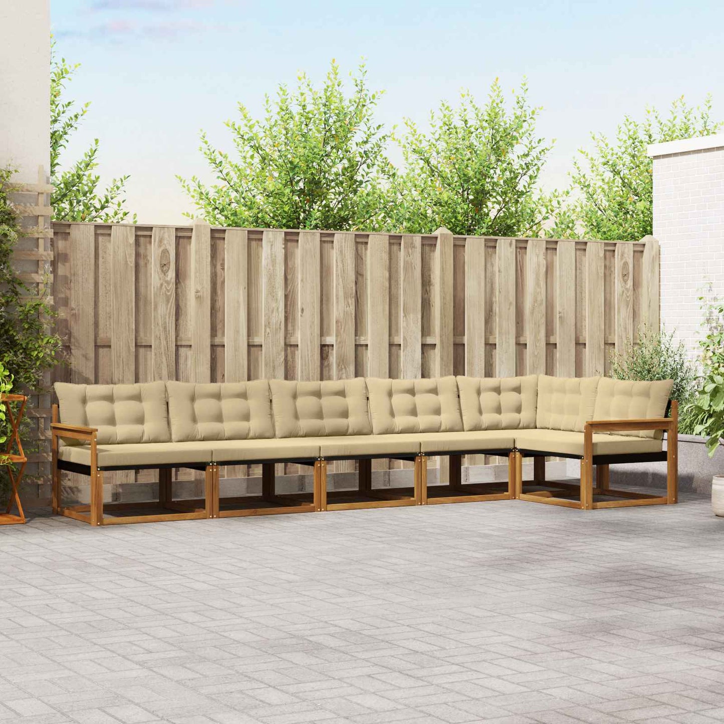 vidaXL Σειρά Καναπέ Εξωτερικού με μαξιλάρι 6 pcs Φυσικό και Μπεζ