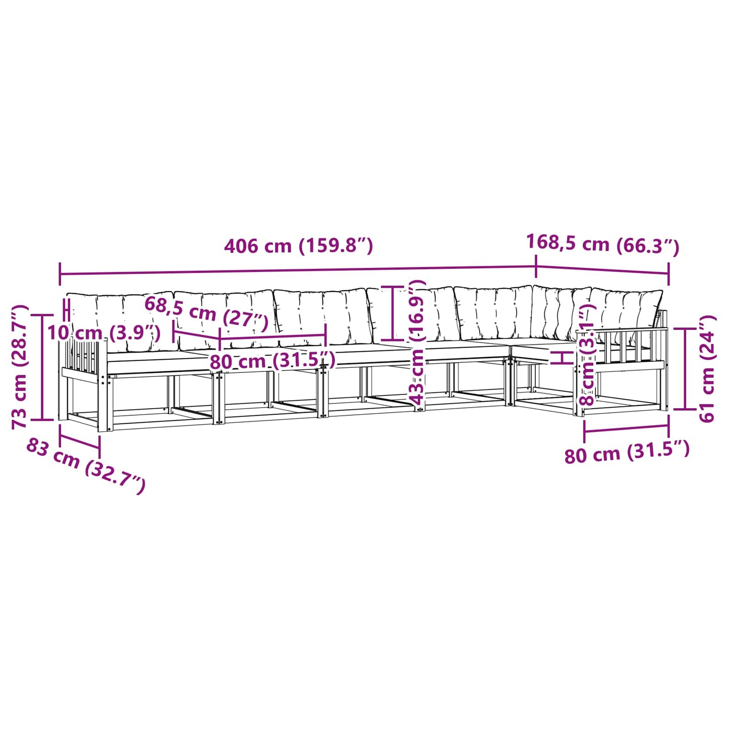 vidaXL Σειρά Καναπέ Εξωτερικού με μαξιλάρι 6 pcs Φυσικό και Μαύρο