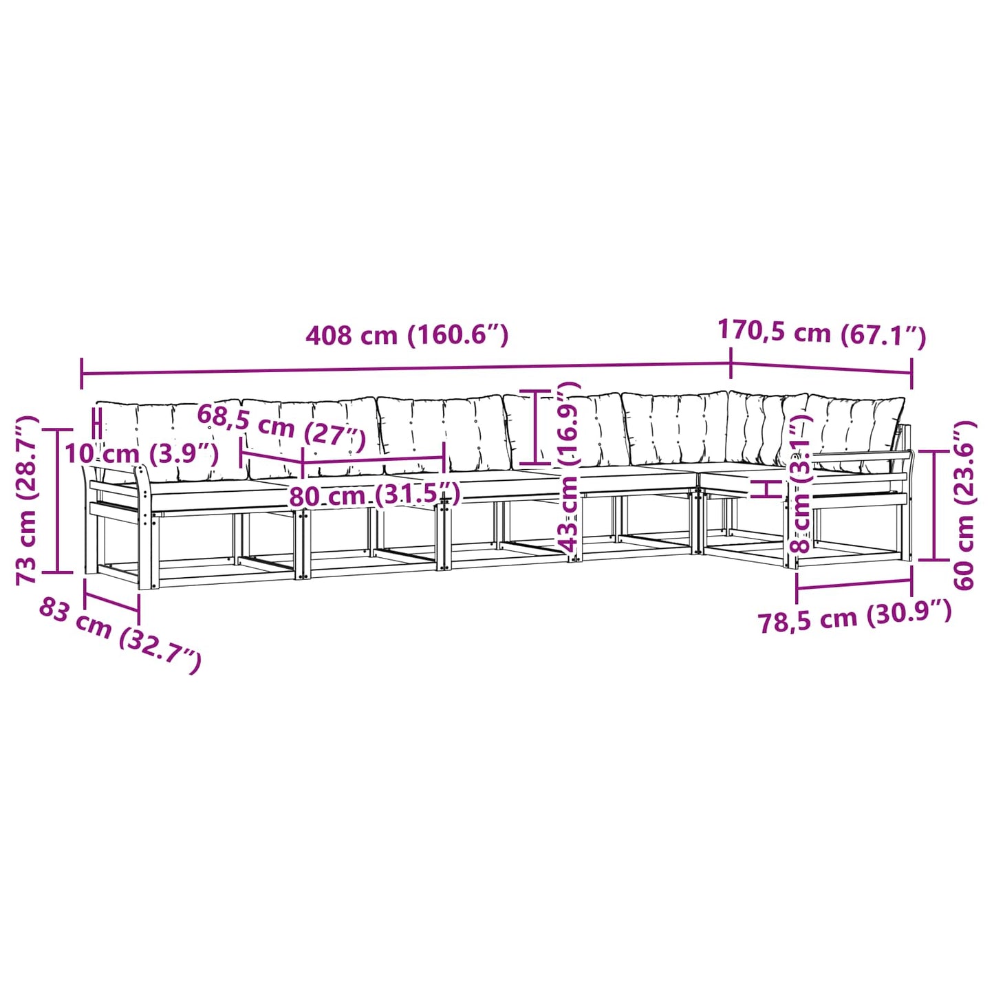 vidaXL Σειρά Καναπέ Εξωτερικού με μαξιλάρι 6 pcs Φυσικό και Κρέμα