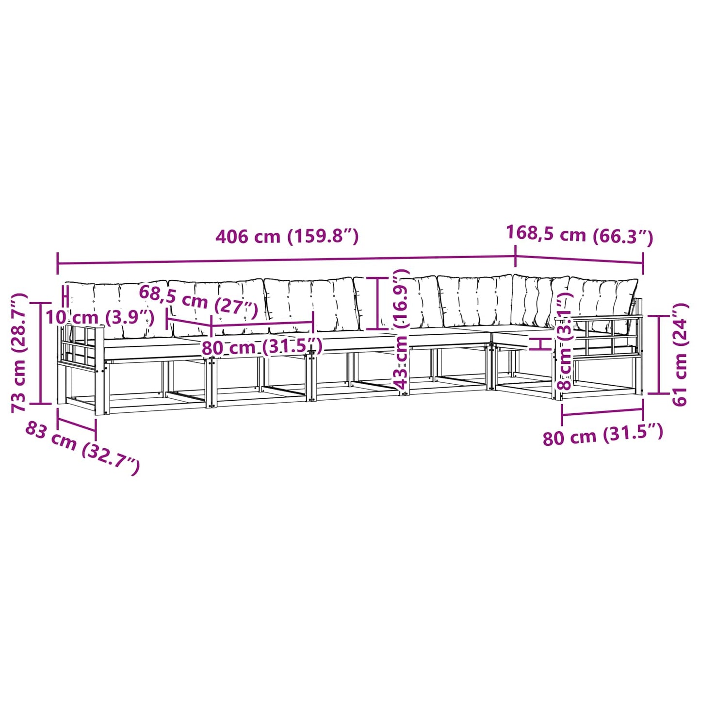 vidaXL Σειρά Καναπέ Εξωτερικού με μαξιλάρι 6 pcs Φυσικό και Μαύρο