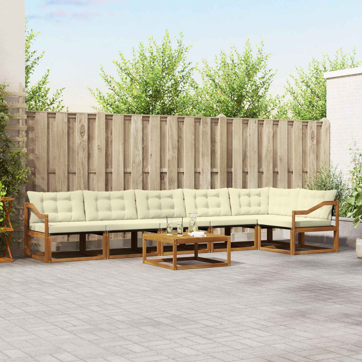vidaXL Σειρά Καναπέ Εξωτερικού με μαξιλάρι 6 pcs Φυσικό και Κρέμα