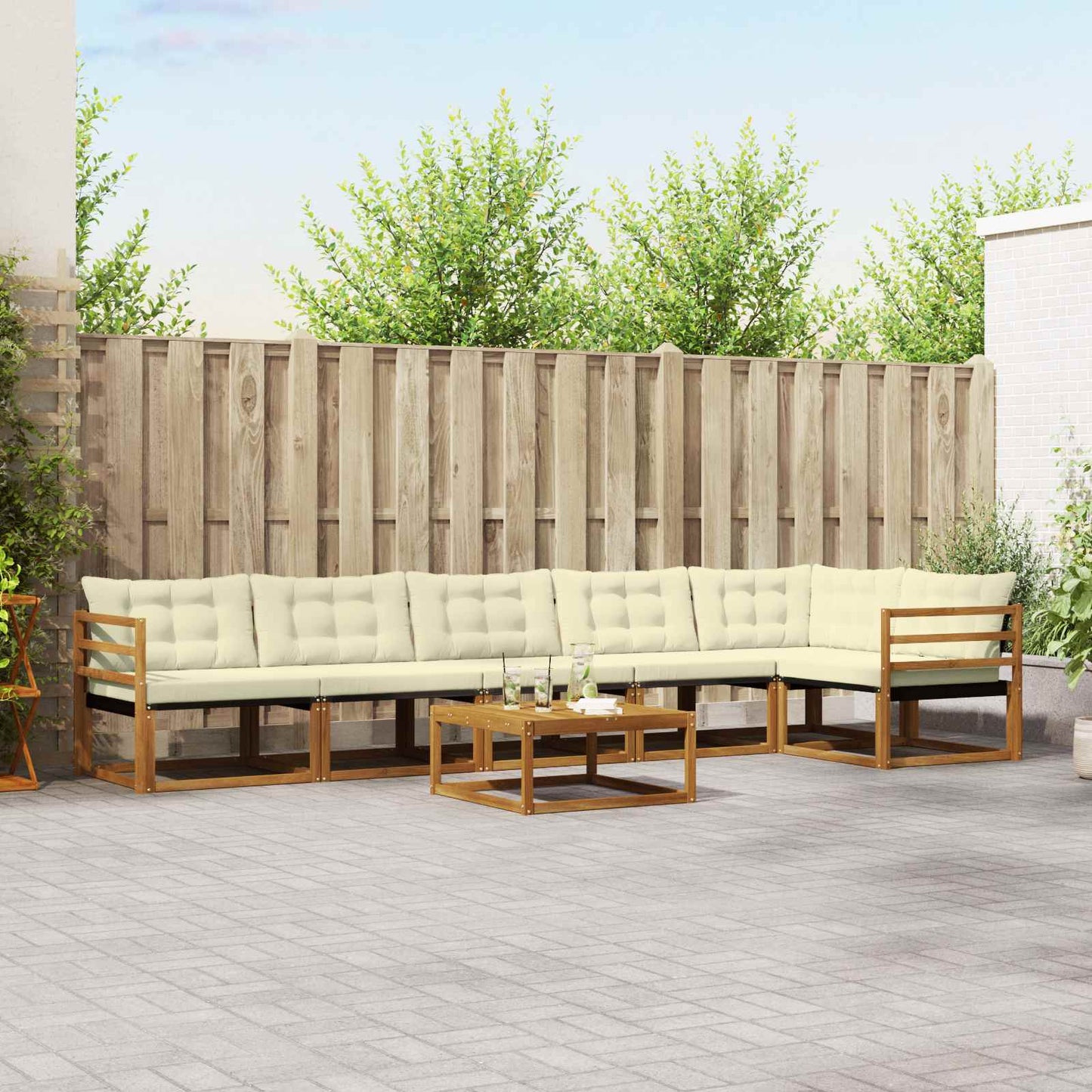 vidaXL Σειρά Καναπέ Εξωτερικού με μαξιλάρι 7 pcs Φυσικό και Κρέμα