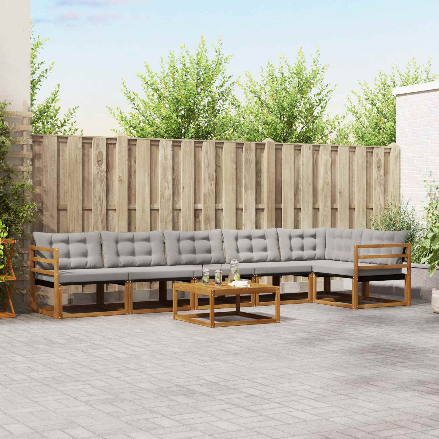 vidaXL Σειρά Καναπέ Εξωτερικού 7 pcs Φυσικό και Ανοιχτό Γκρι