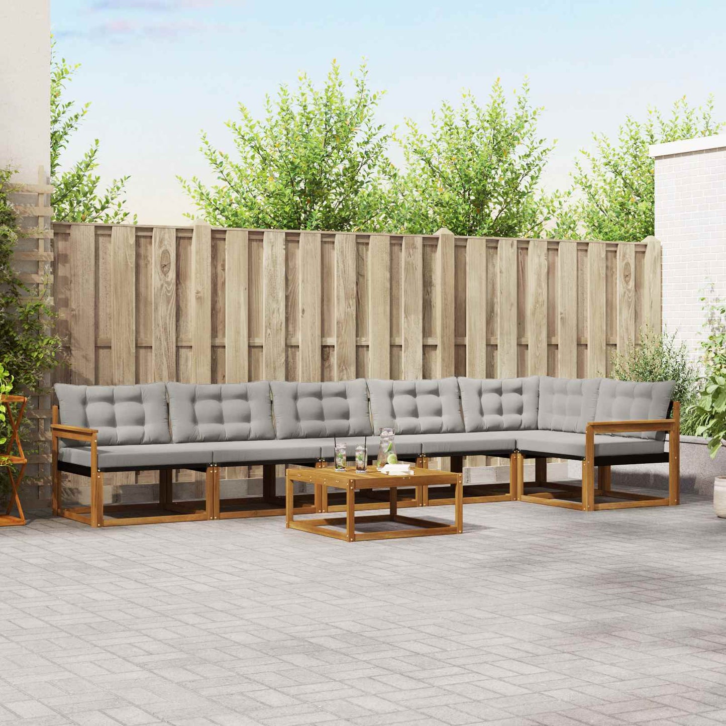 vidaXL Σειρά Καναπέ Εξωτερικού 7 pcs Φυσικό και Ανοιχτό Γκρι