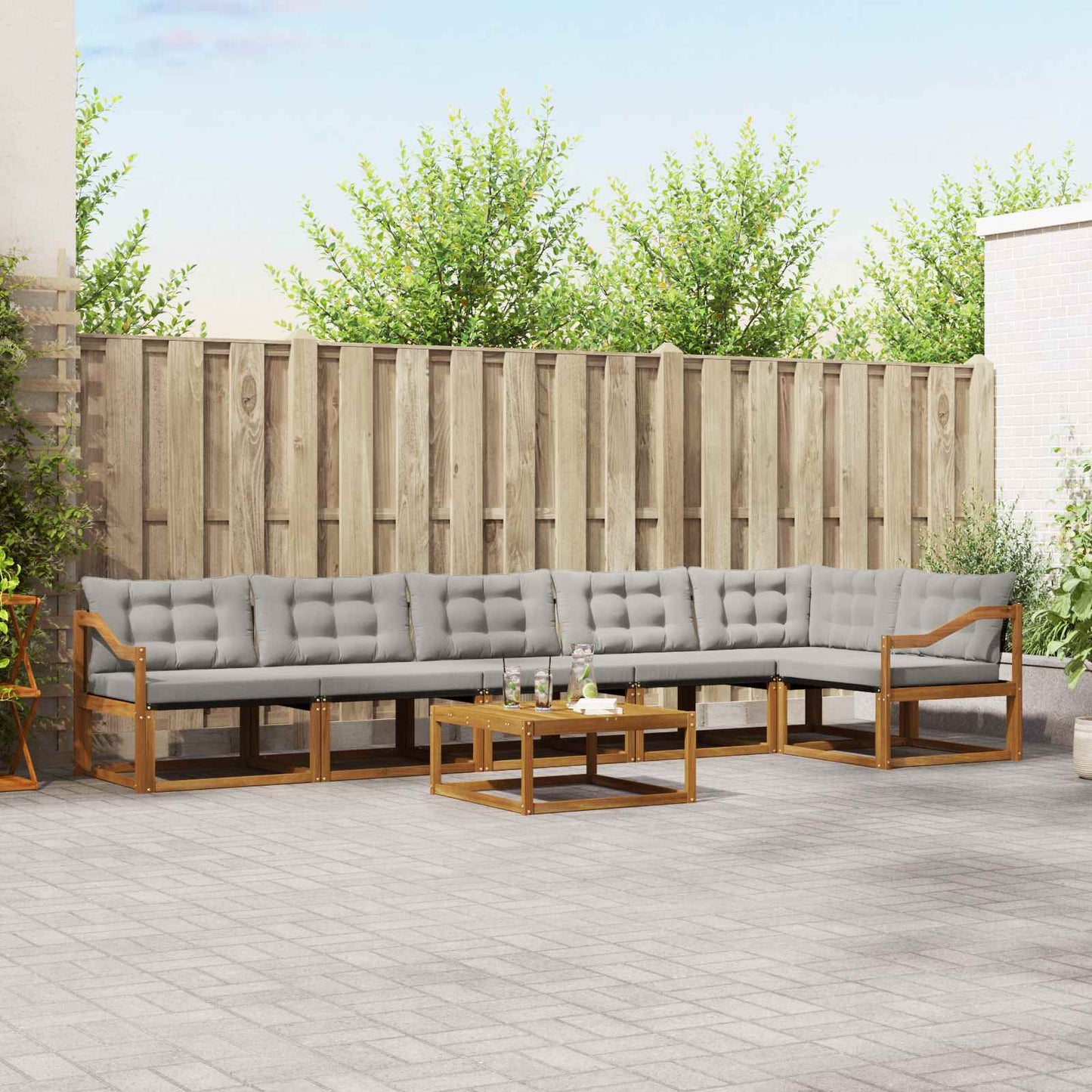 vidaXL Σειρά Καναπέ Εξωτερικού 7 pcs Φυσικό και Ανοιχτό Γκρι