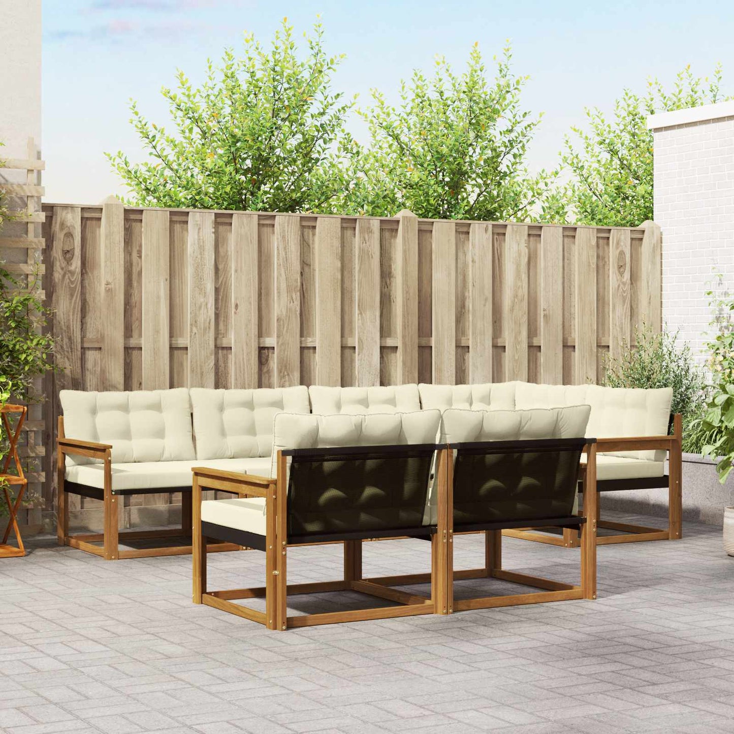 vidaXL Σειρά Καναπέ Εξωτερικού με μαξιλάρι 7 pcs Φυσικό και Κρέμα