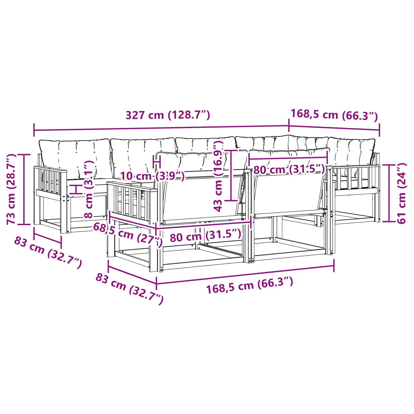 vidaXL Σειρά Καναπέ Εξωτερικού με μαξιλάρι 7 pcs Φυσικό και Μαύρο