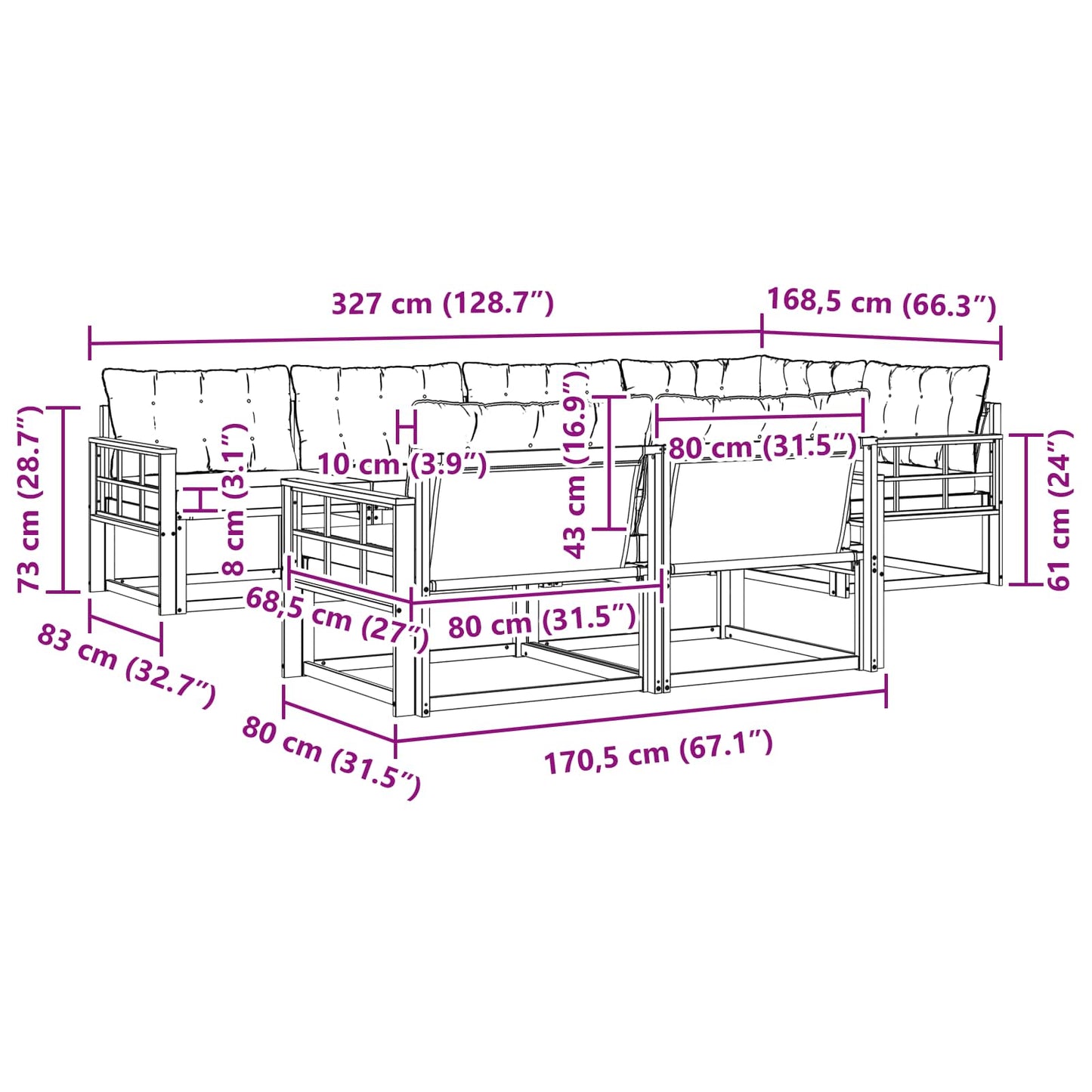 vidaXL Σειρά Καναπέ Εξωτερικού με μαξιλάρι 7 pcs Φυσικό και Μαύρο