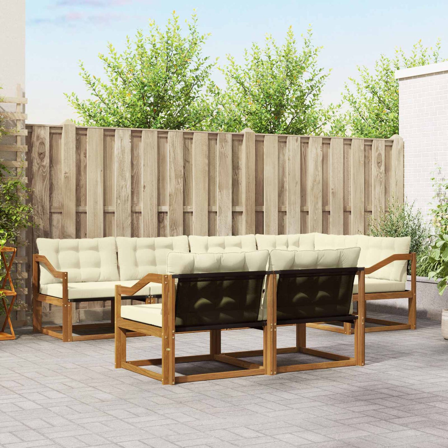 vidaXL Σειρά Καναπέ Εξωτερικού με μαξιλάρι 7 pcs Φυσικό και Κρέμα