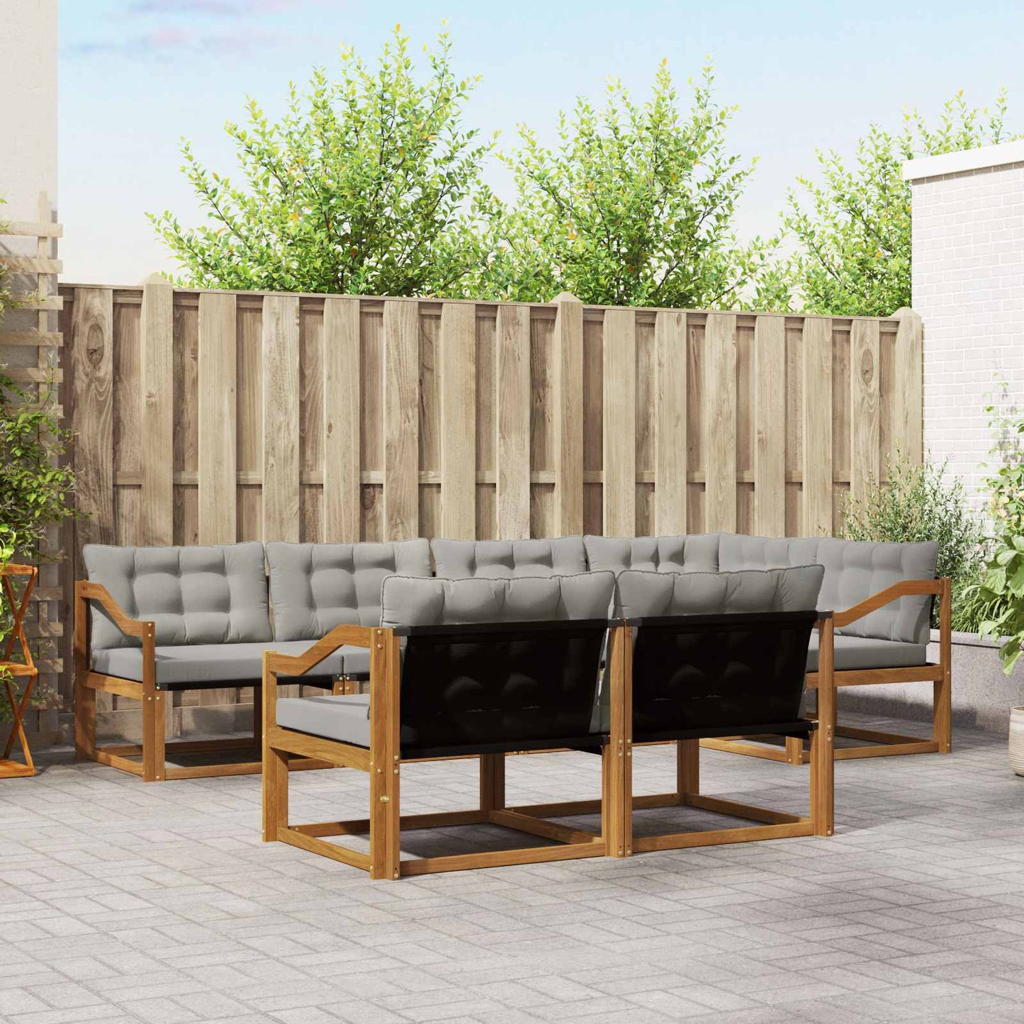 vidaXL Σειρά Καναπέ Εξωτερικού 7 pcs Φυσικό και Ανοιχτό Γκρι