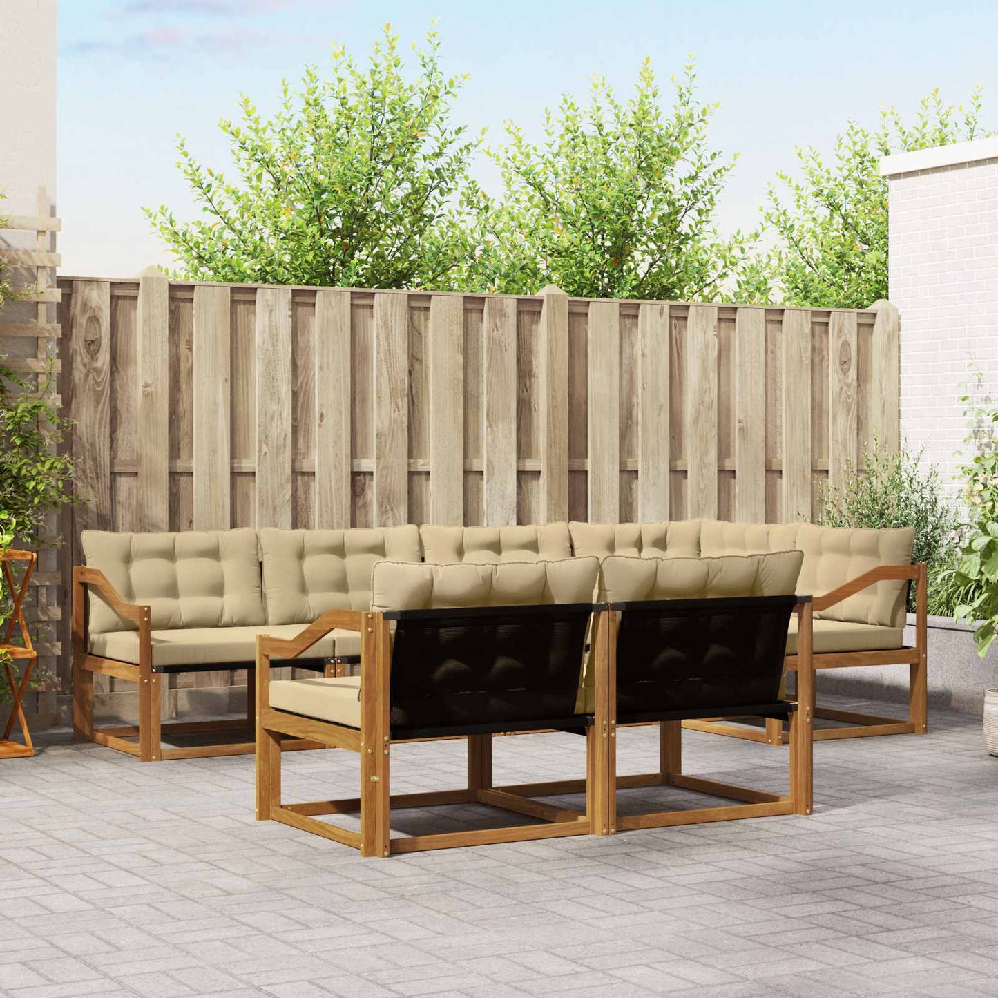 vidaXL Σειρά Καναπέ Εξωτερικού με μαξιλάρι 7 pcs Φυσικό και Μπεζ