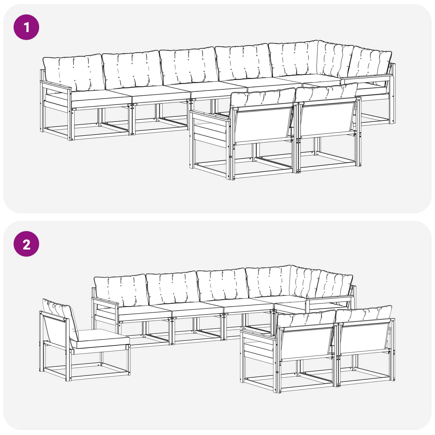 vidaXL Σειρά Καναπέ Εξωτερικού με μαξιλάρι 8 pcs Φυσικό και Μαύρο