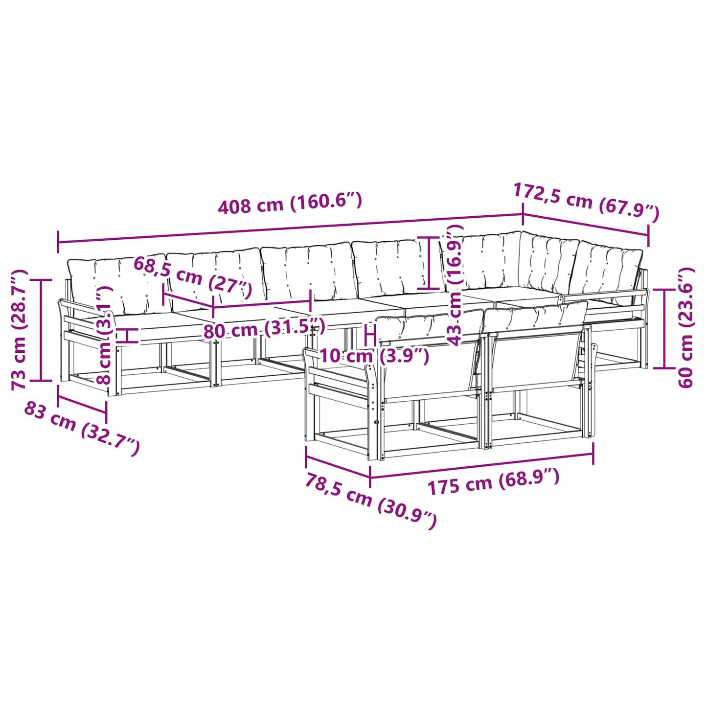 vidaXL Σειρά Καναπέ Εξωτερικού 8 pcs Φυσικό και Ανοιχτό Γκρι