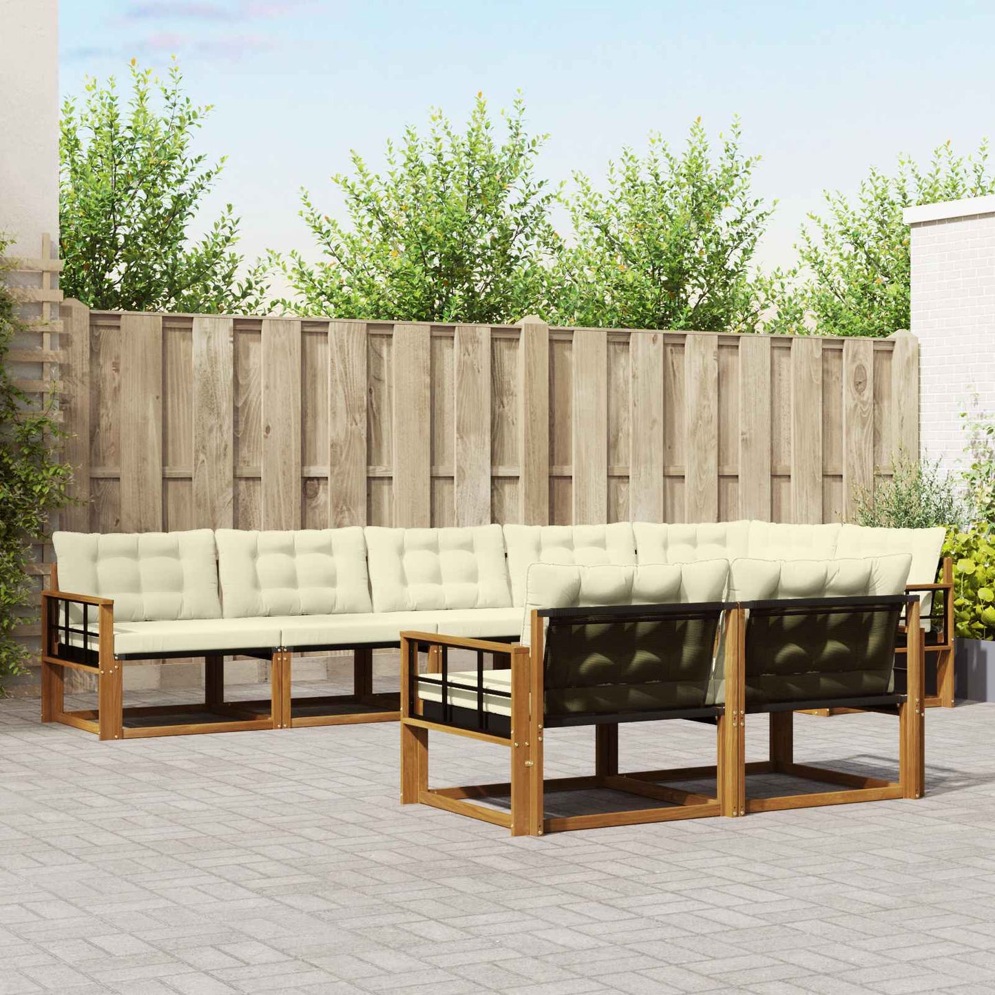 vidaXL Σειρά Καναπέ Εξωτερικού με μαξιλάρι 8 pcs Φυσικό και Κρέμα