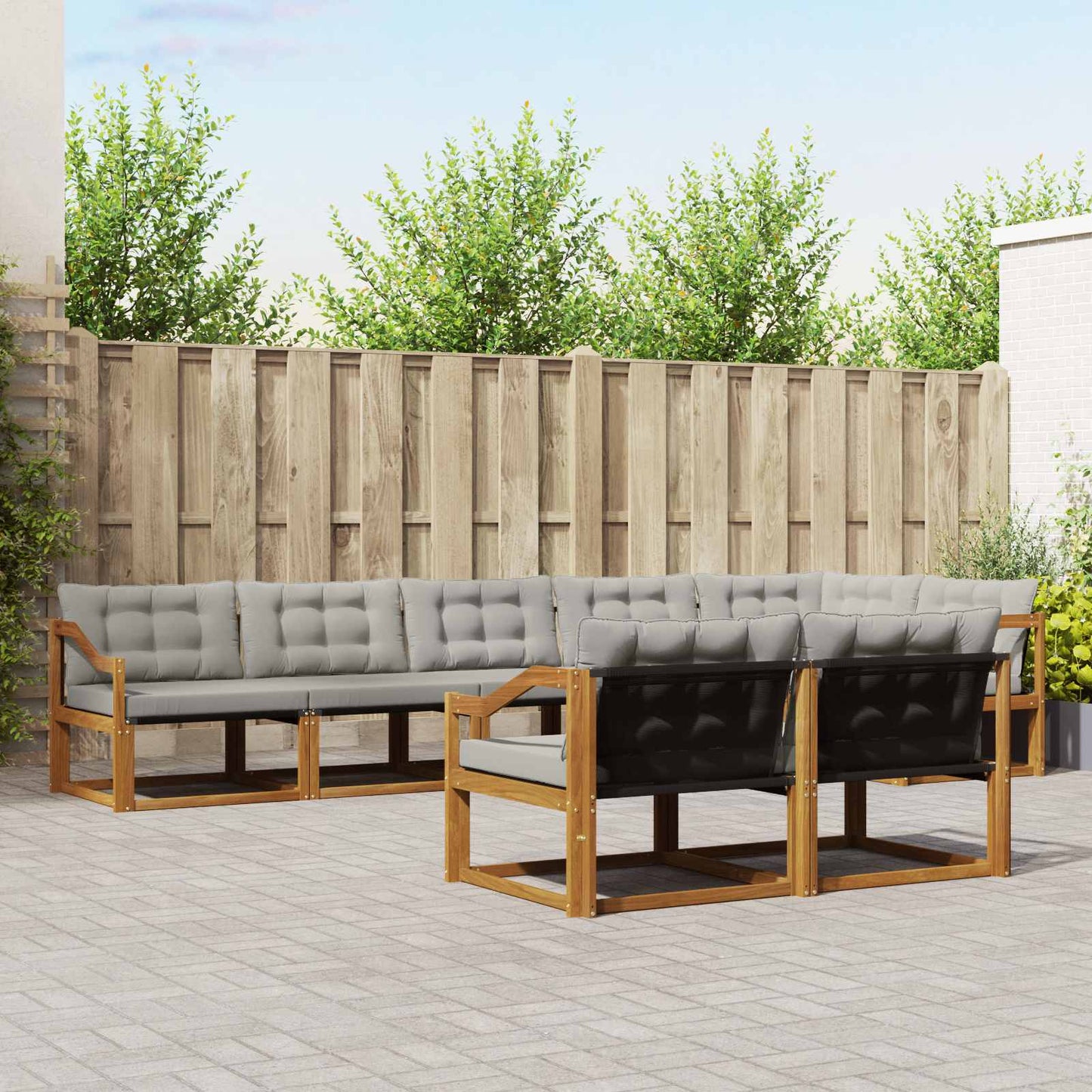 vidaXL Σειρά Καναπέ Εξωτερικού 8 pcs Φυσικό και Ανοιχτό Γκρι