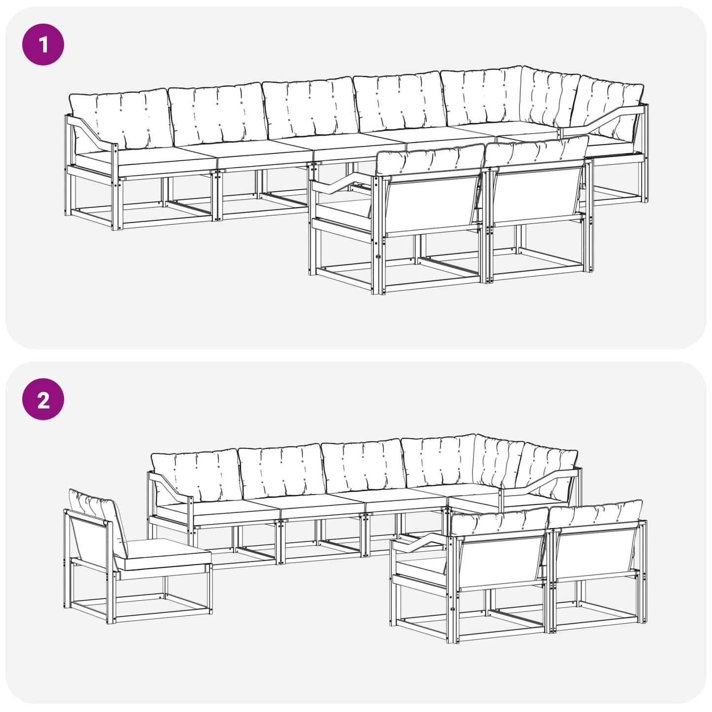 vidaXL Σειρά Καναπέ Εξωτερικού με μαξιλάρι 8 pcs Φυσικό και Μαύρο