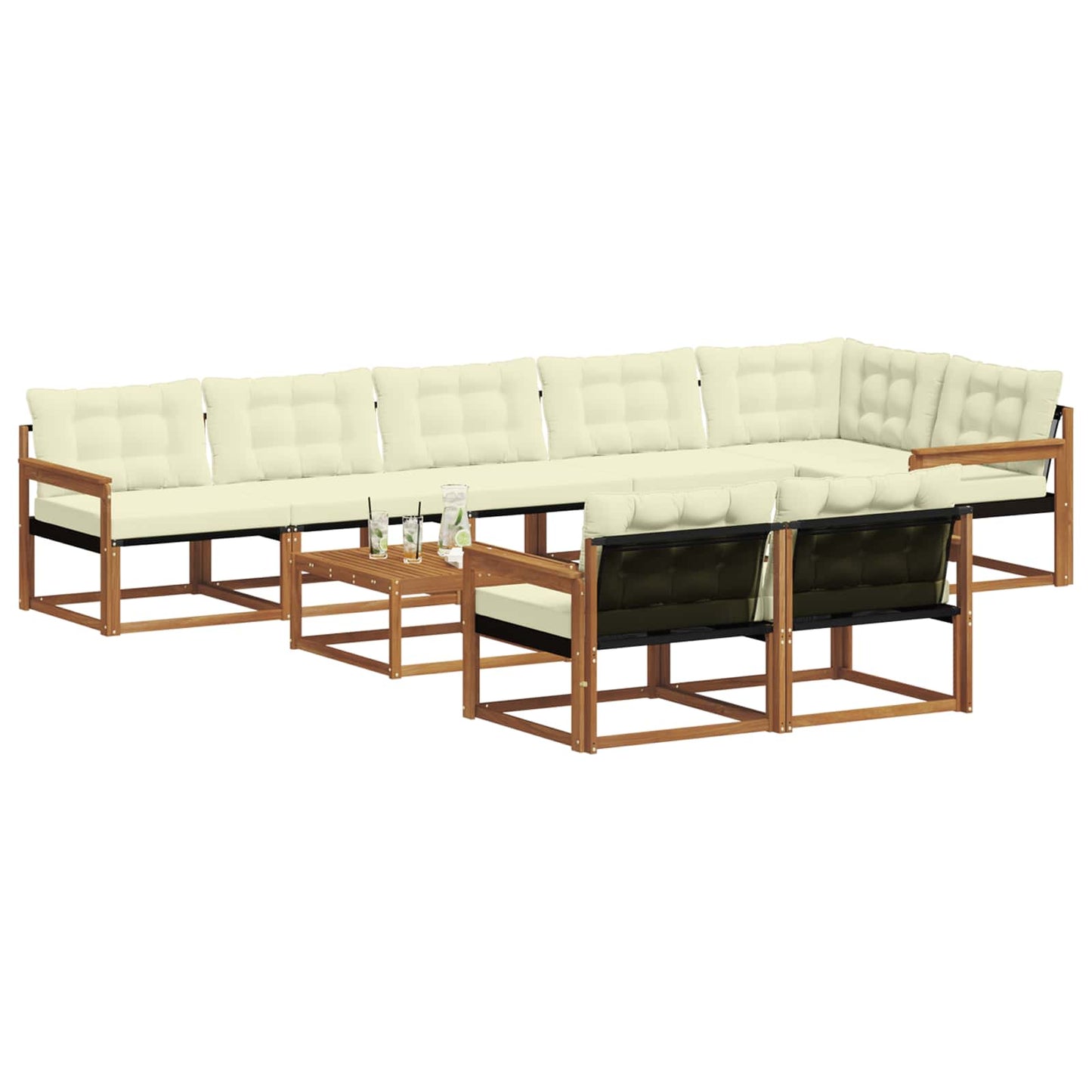 vidaXL Σειρά Καναπέ Εξωτερικού με μαξιλάρι 9 pcs Φυσικό και Κρέμα