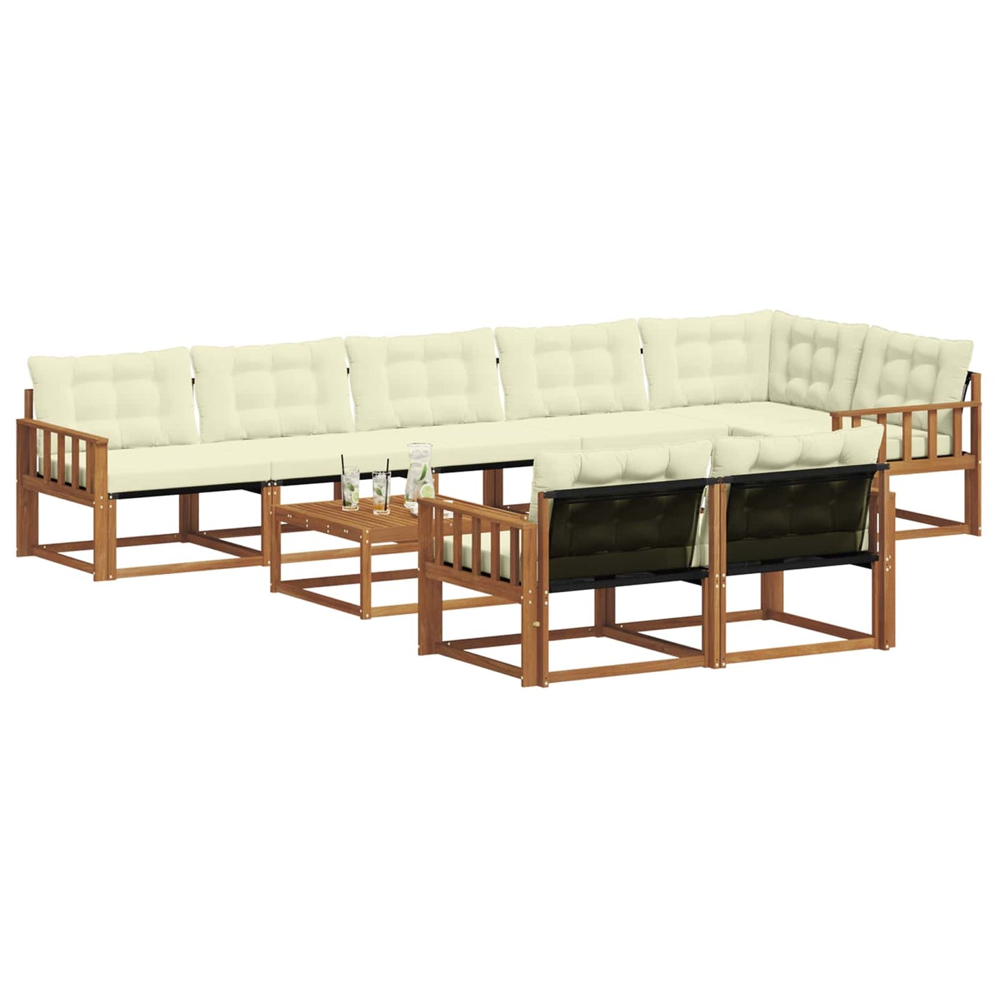 vidaXL Σειρά Καναπέ Εξωτερικού με μαξιλάρι 9 pcs Φυσικό και Κρέμα