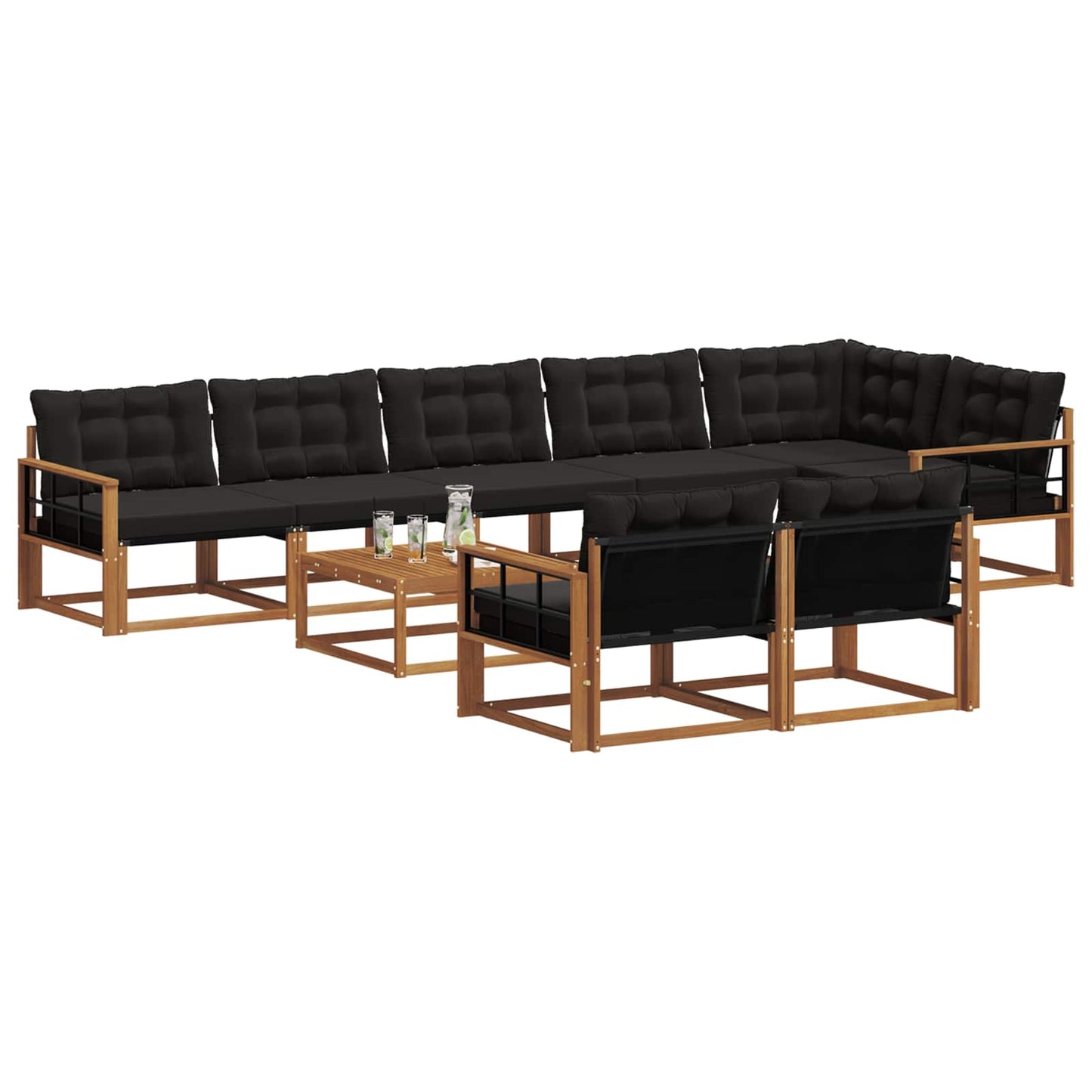 vidaXL Σειρά Καναπέ Εξωτερικού με μαξιλάρι 9 pcs Φυσικό και Μαύρο