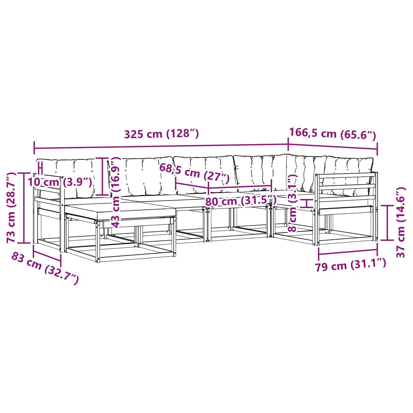 vidaXL Σειρά Καναπέ Εξωτερικού με μαξιλάρι 18 pcs Φυσικό και Κρέμα