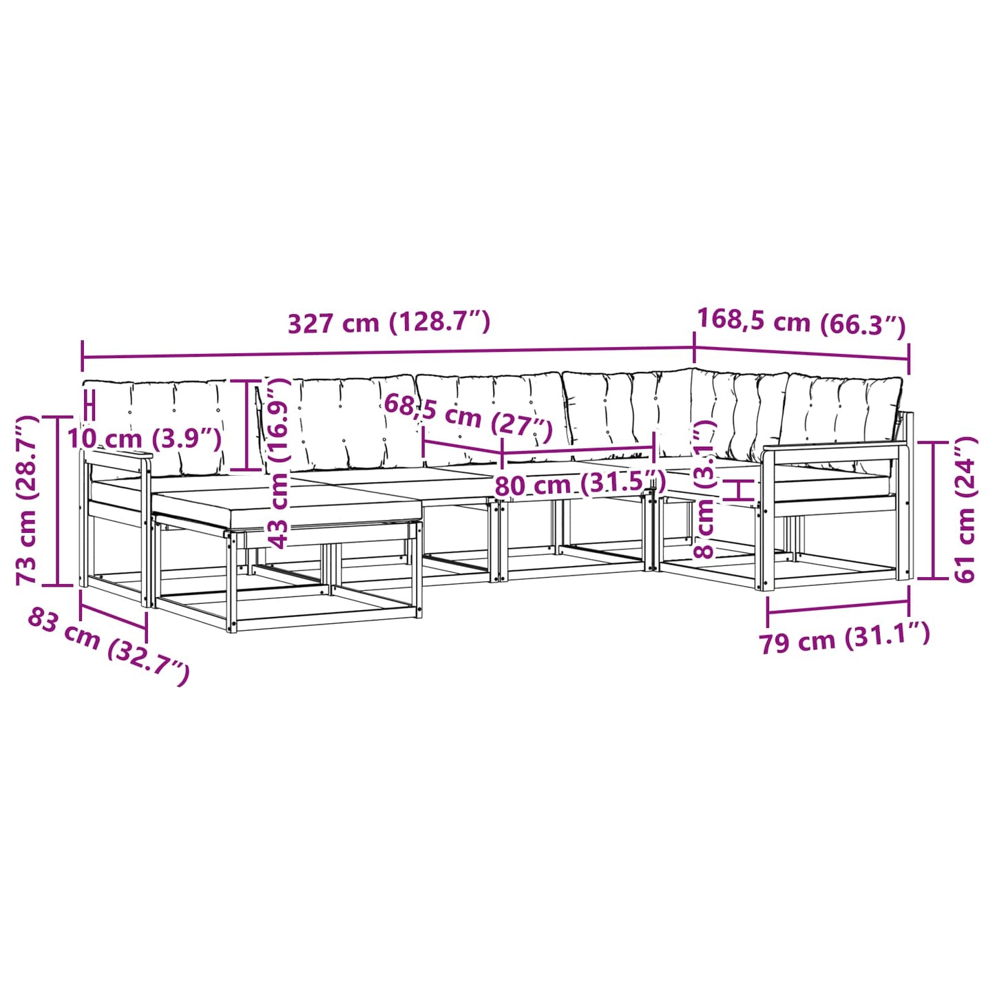 vidaXL Σειρά Καναπέ Εξωτερικού με μαξιλάρι 18 pcs Φυσικό και Κρέμα