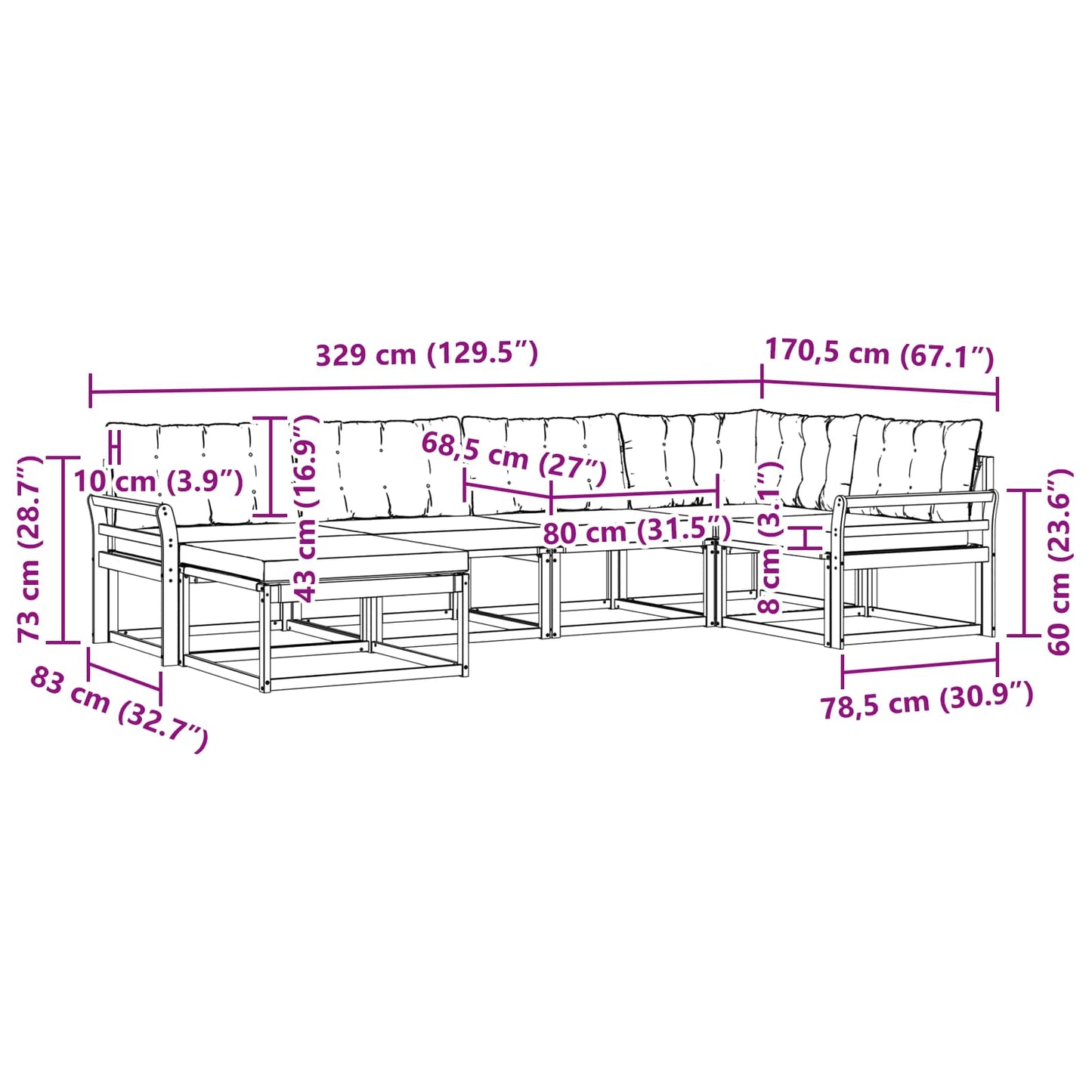 vidaXL Σειρά Καναπέ Εξωτερικού με μαξιλάρι 18 pcs Φυσικό και Μαύρο