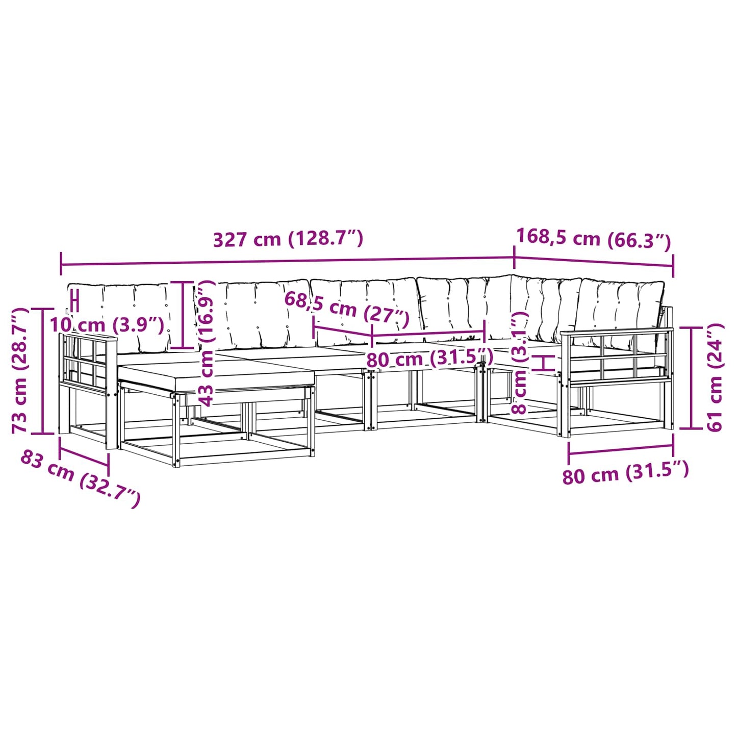 vidaXL Σειρά Καναπέ Εξωτερικού με μαξιλάρι 18 pcs Φυσικό και Κρέμα