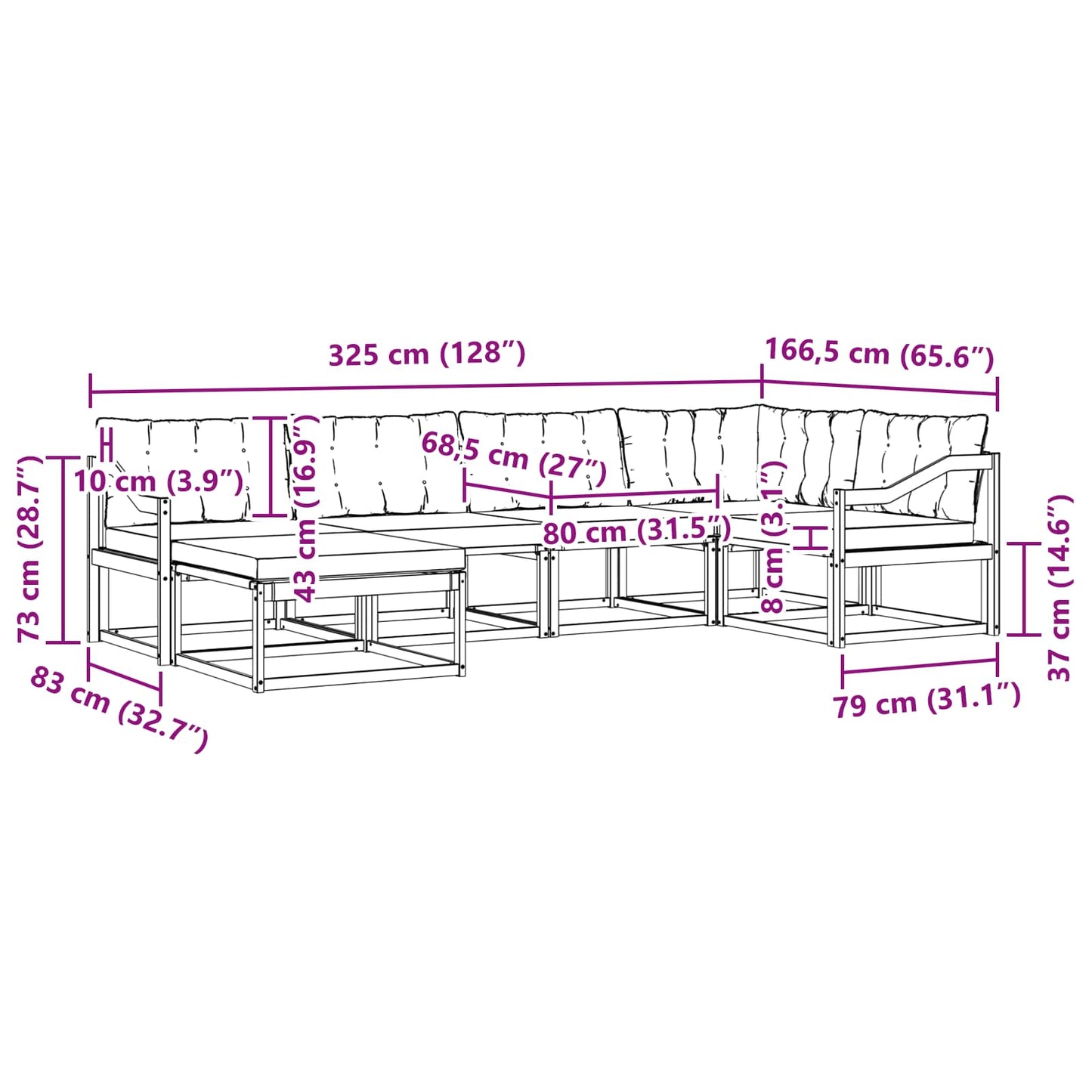 vidaXL Σειρά Καναπέ Εξωτερικού με μαξιλάρι 18 pcs Φυσικό και Μαύρο