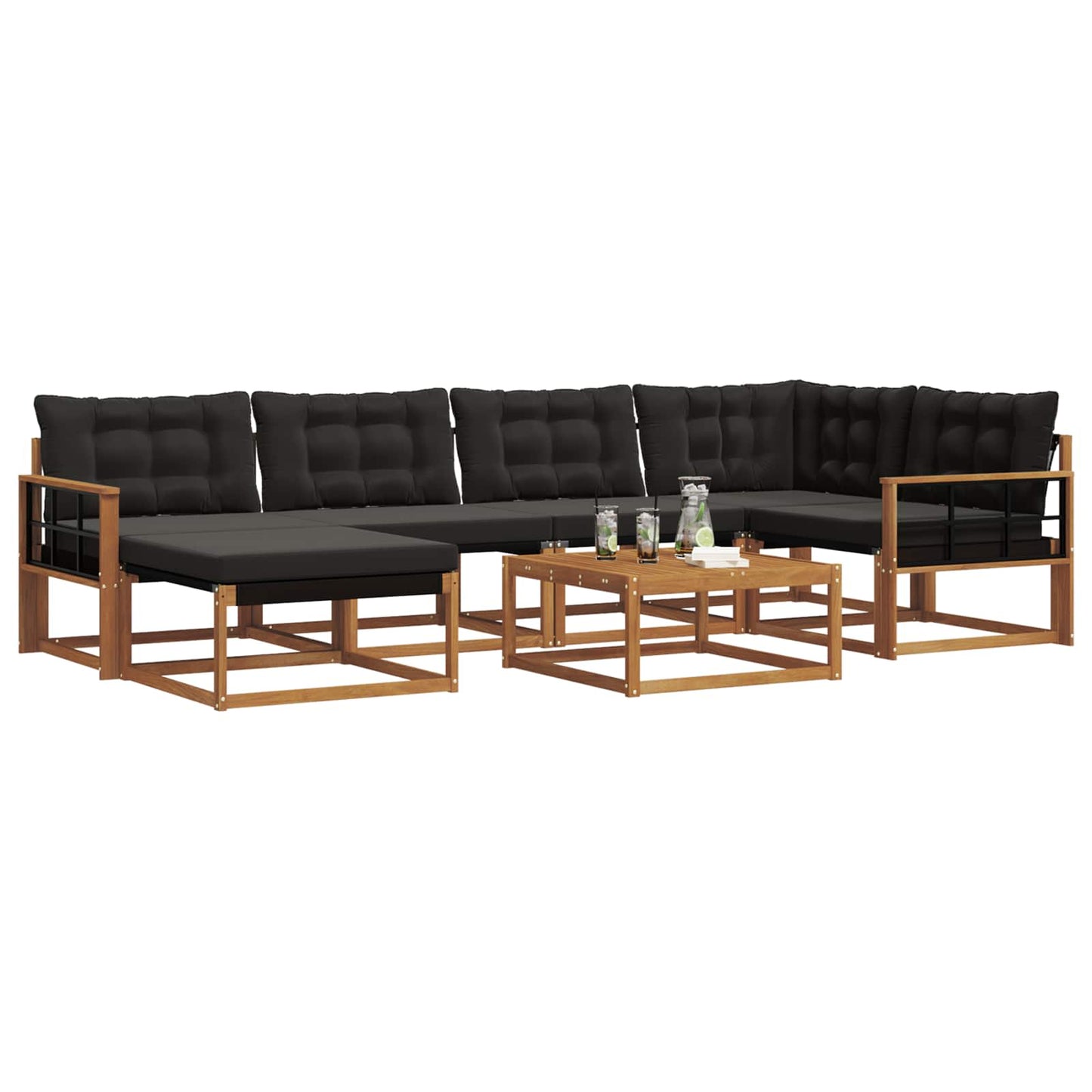 vidaXL Σειρά Καναπέ Εξωτερικού με μαξιλάρι 19 pcs Φυσικό και Μαύρο