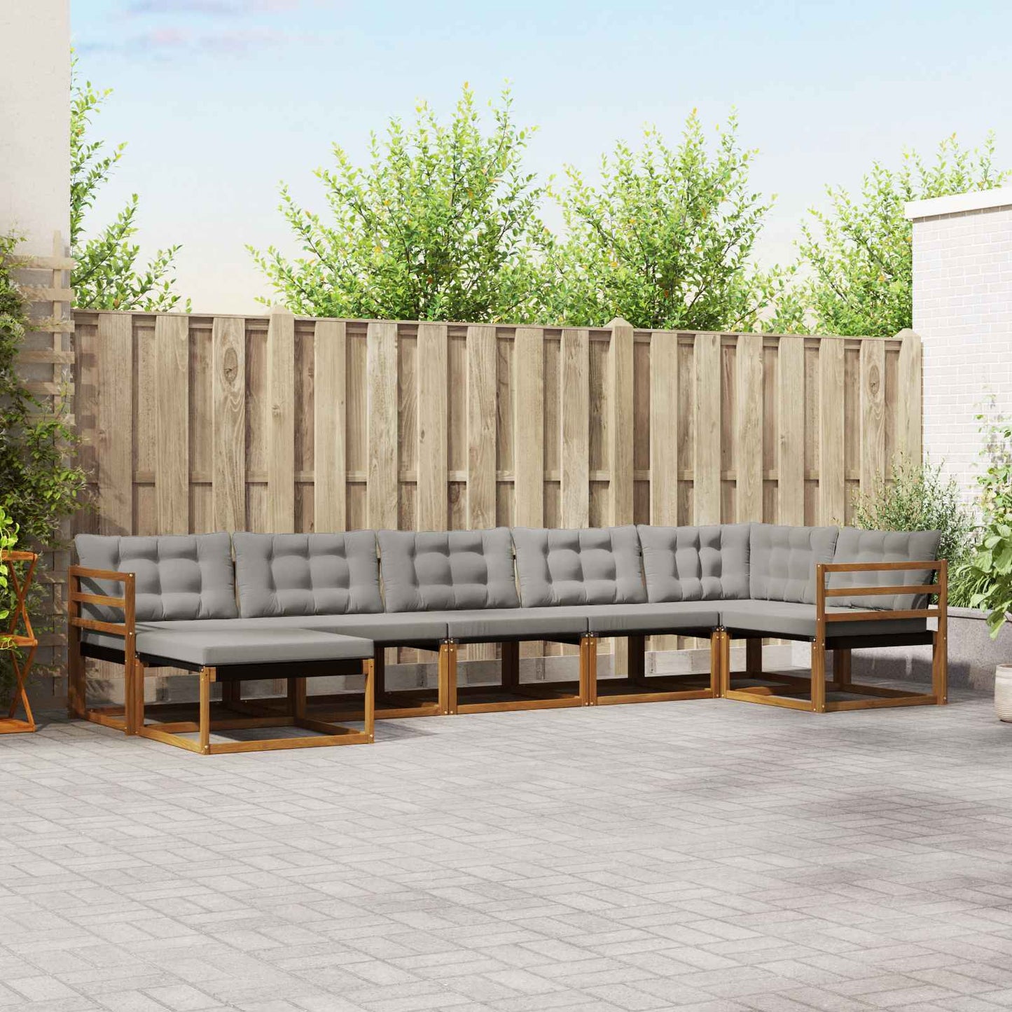 vidaXL Σειρά Καναπέ Εξωτερικού 7 pcs Φυσικό και Ανοιχτό Γκρι