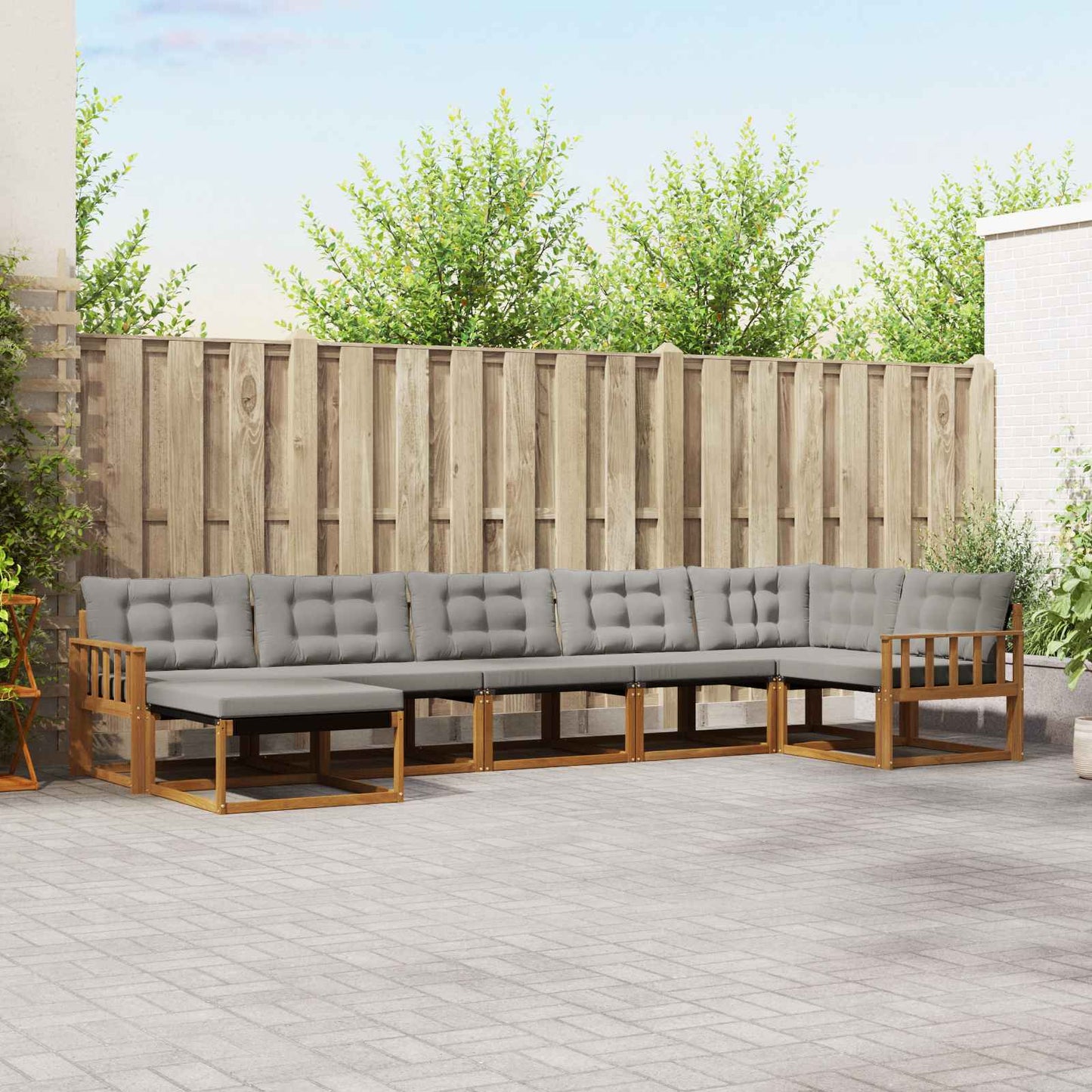 vidaXL Σειρά Καναπέ Εξωτερικού 7 pcs Φυσικό και Ανοιχτό Γκρι
