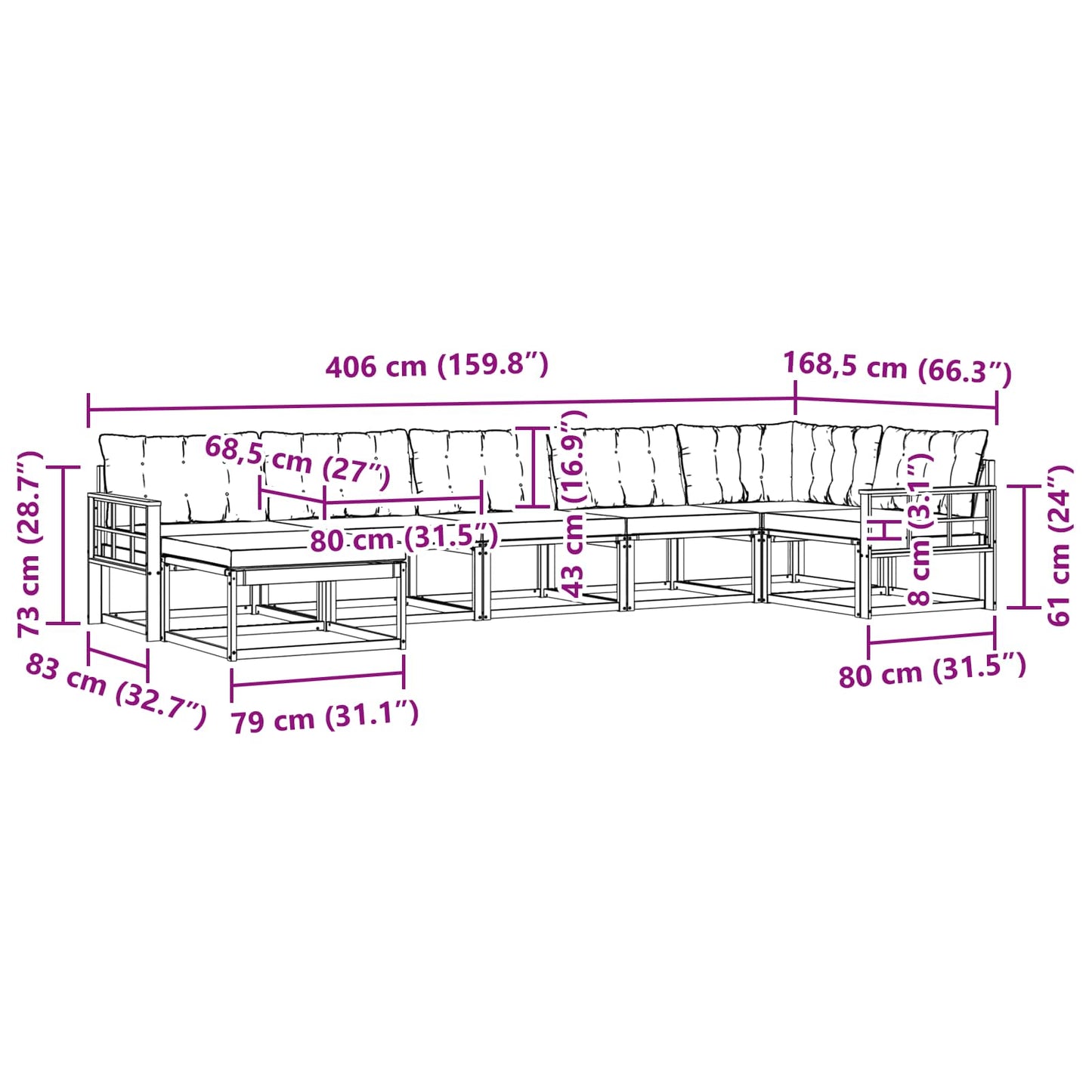vidaXL Σειρά Καναπέ Εξωτερικού με μαξιλάρι 21 pcs Φυσικό και Μαύρο