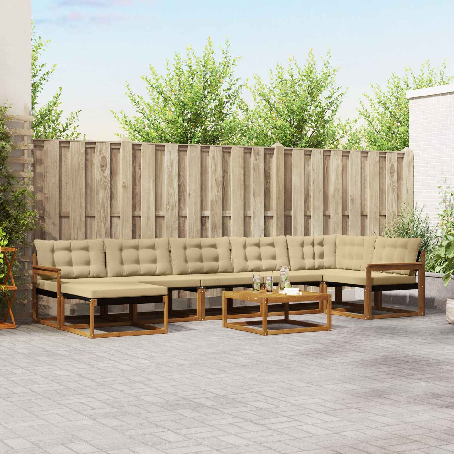 vidaXL Σειρά Καναπέ Εξωτερικού με μαξιλάρι 22 pcs Φυσικό και Μπεζ