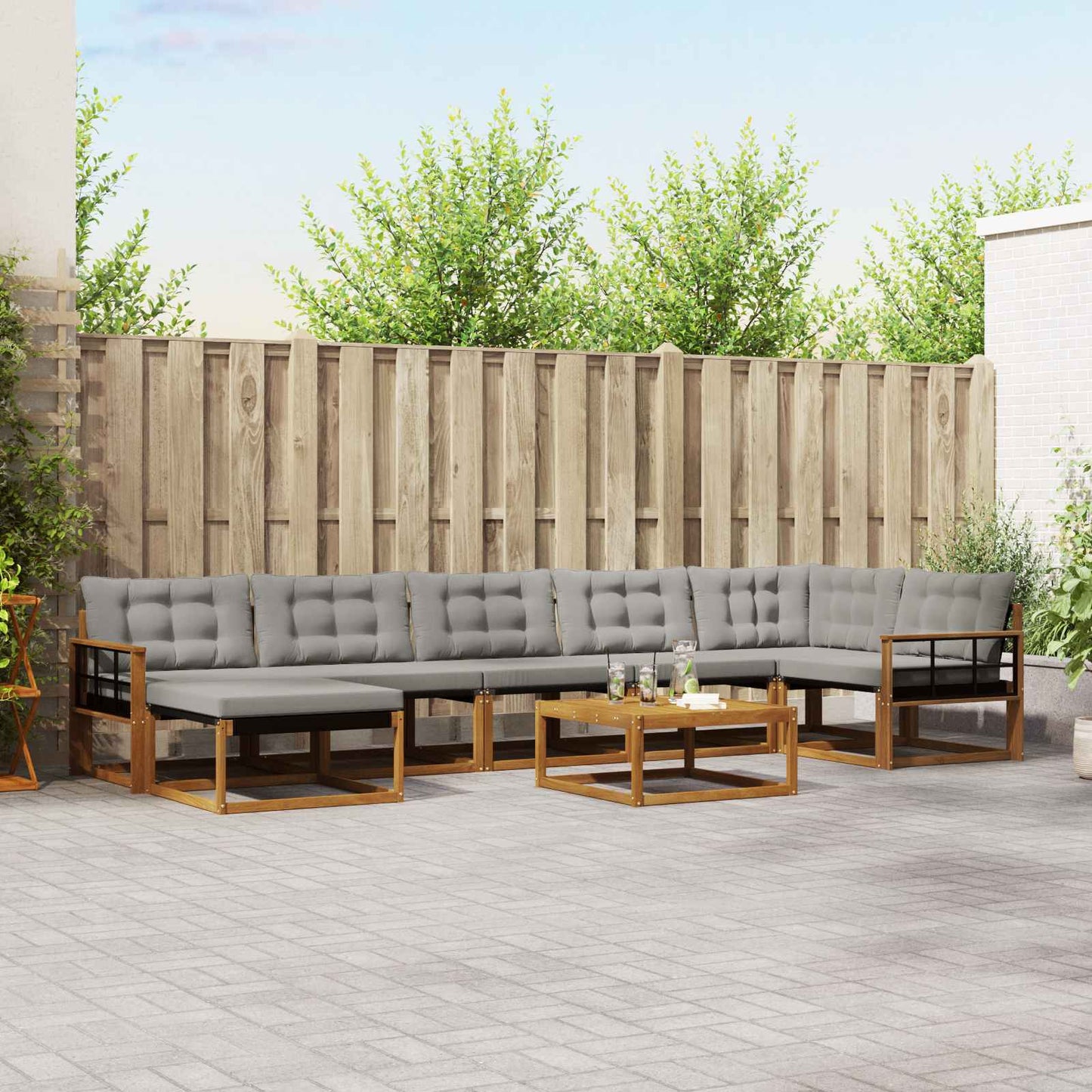 vidaXL Σειρά Καναπέ Εξωτερικού 8 pcs Φυσικό και Ανοιχτό Γκρι