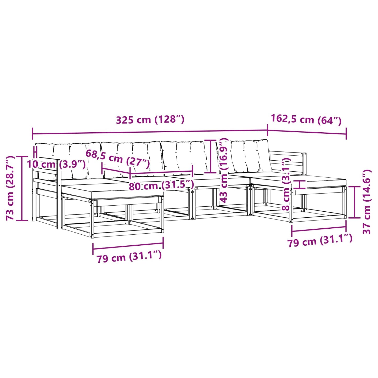 vidaXL Σειρά Καναπέ Εξωτερικού με μαξιλάρι 6 pcs Φυσικό και Μαύρο