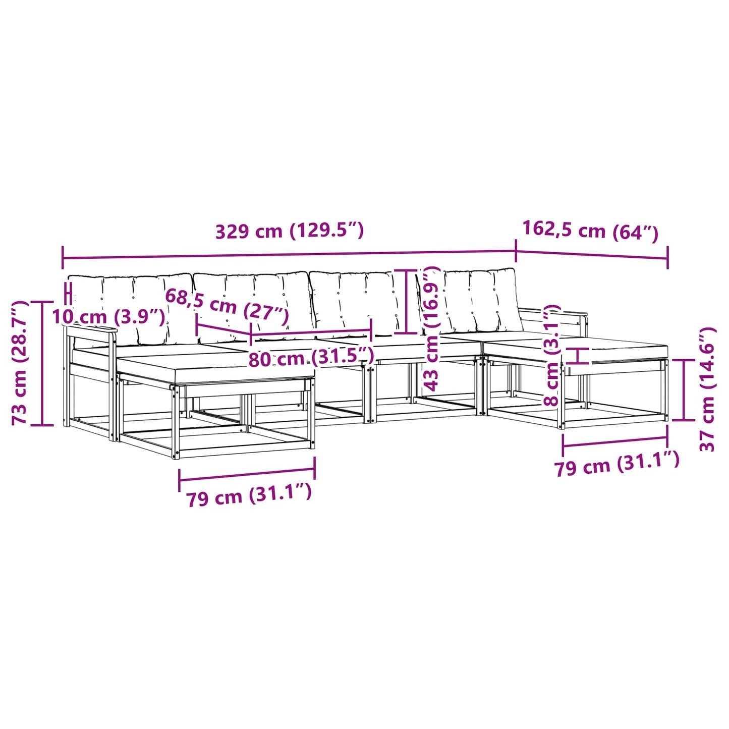 vidaXL Σειρά Καναπέ Εξωτερικού με μαξιλάρι 6 pcs Φυσικό και Μαύρο