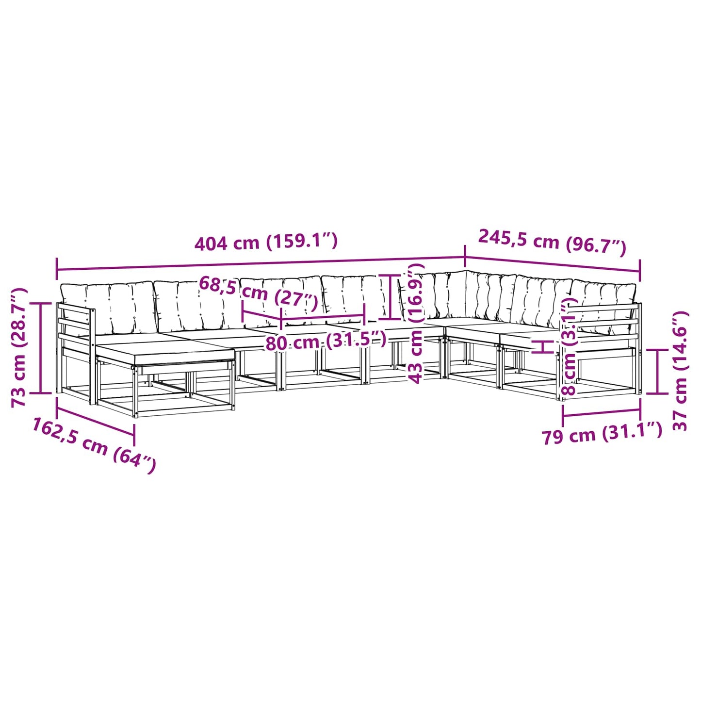 vidaXL Σειρά Καναπέ Εξωτερικού με μαξιλάρι 24 pcs Φυσικό και Μπεζ